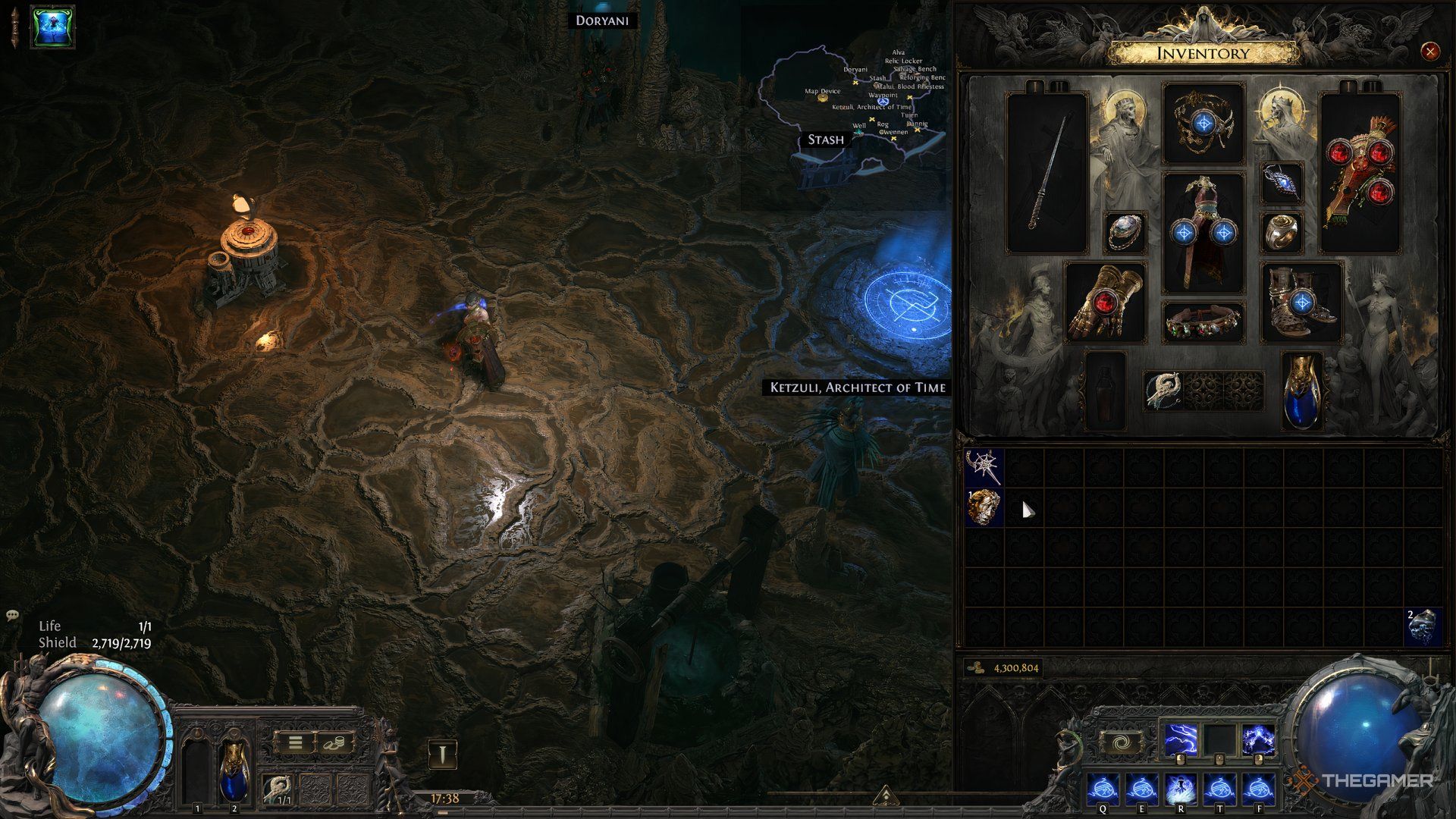 Player using an Orb of Chance on a Stellar Amulet for a chance to convert it into an Astramentis.