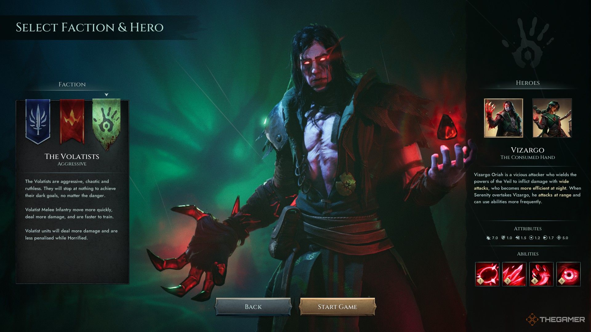 Vizargo oriah در صفحه نمایش شخصیت Select Age of Darkness: ایستاده نهایی