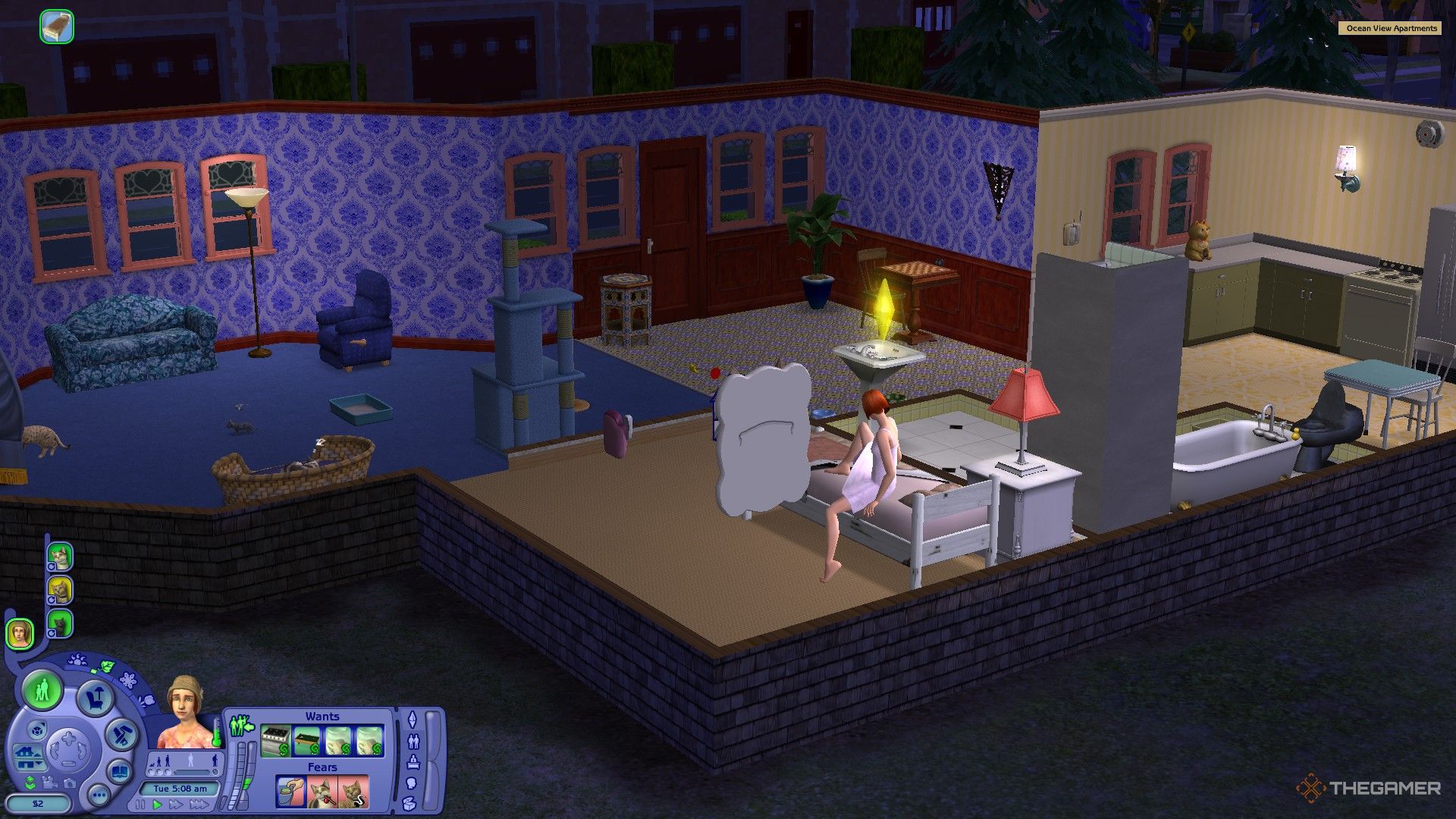The player lives in their home in the Sims 2.