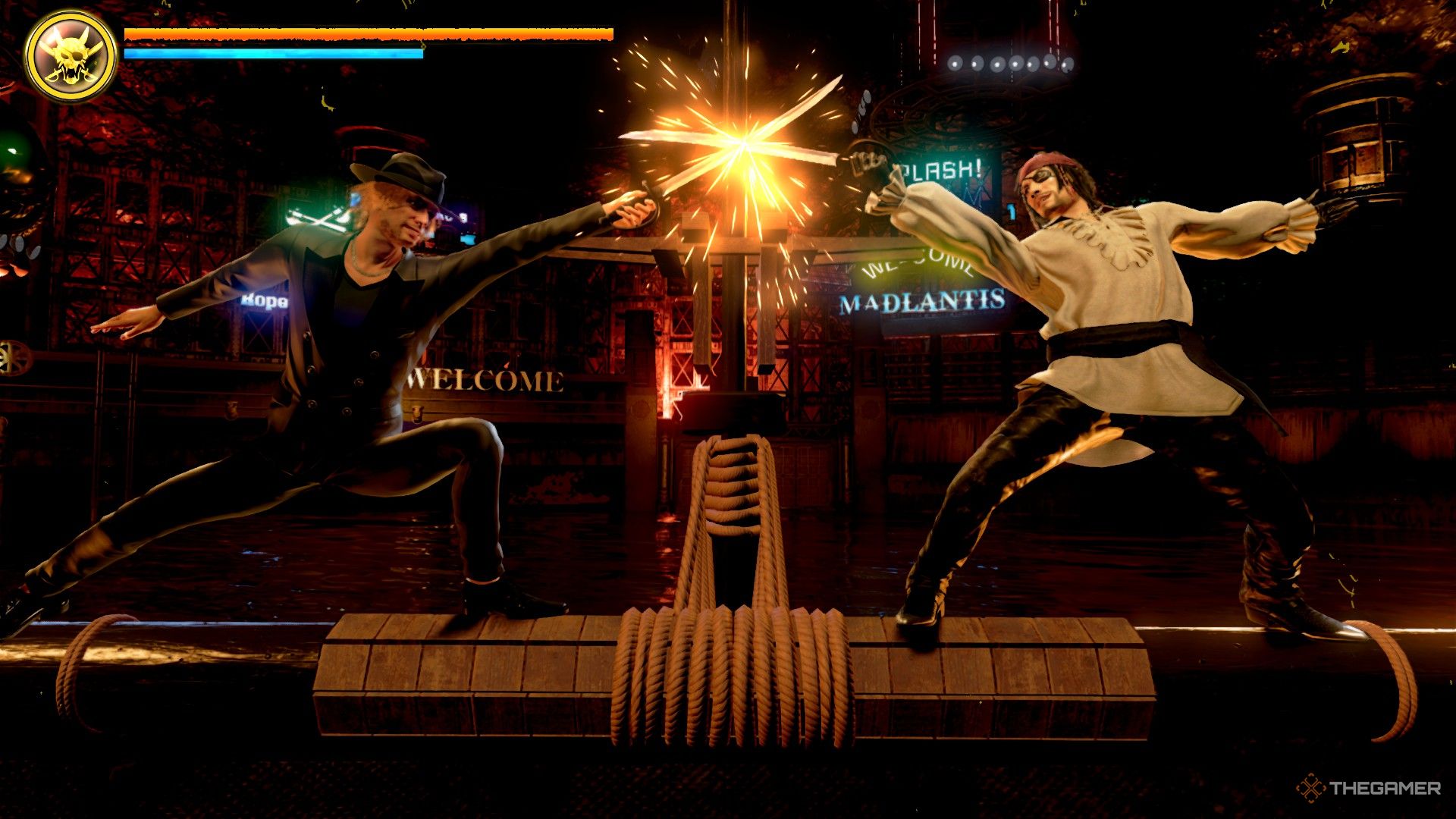 Mortimer and Majima are battling with swords in Like A Dragon Pirate Yakuza In Hawaii.