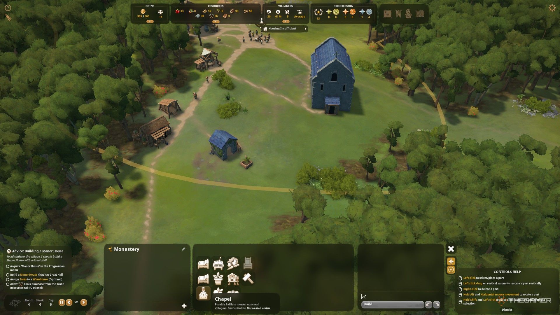 The image shows the variety of structures under the Monastery category in Foundation.