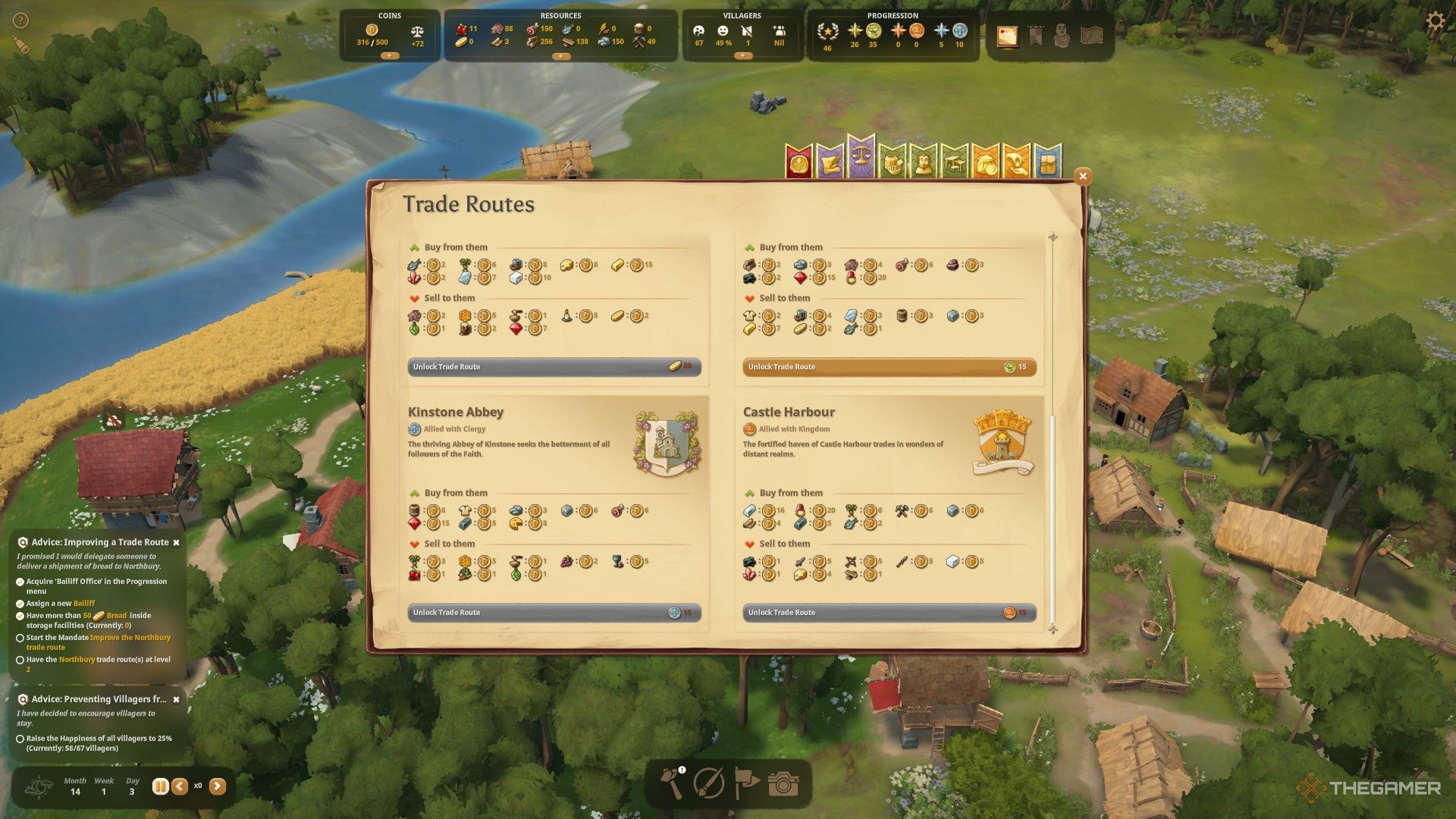 The picture shows the requirements for the Kinstone Abbey and Castle Harbor in the Foundation.