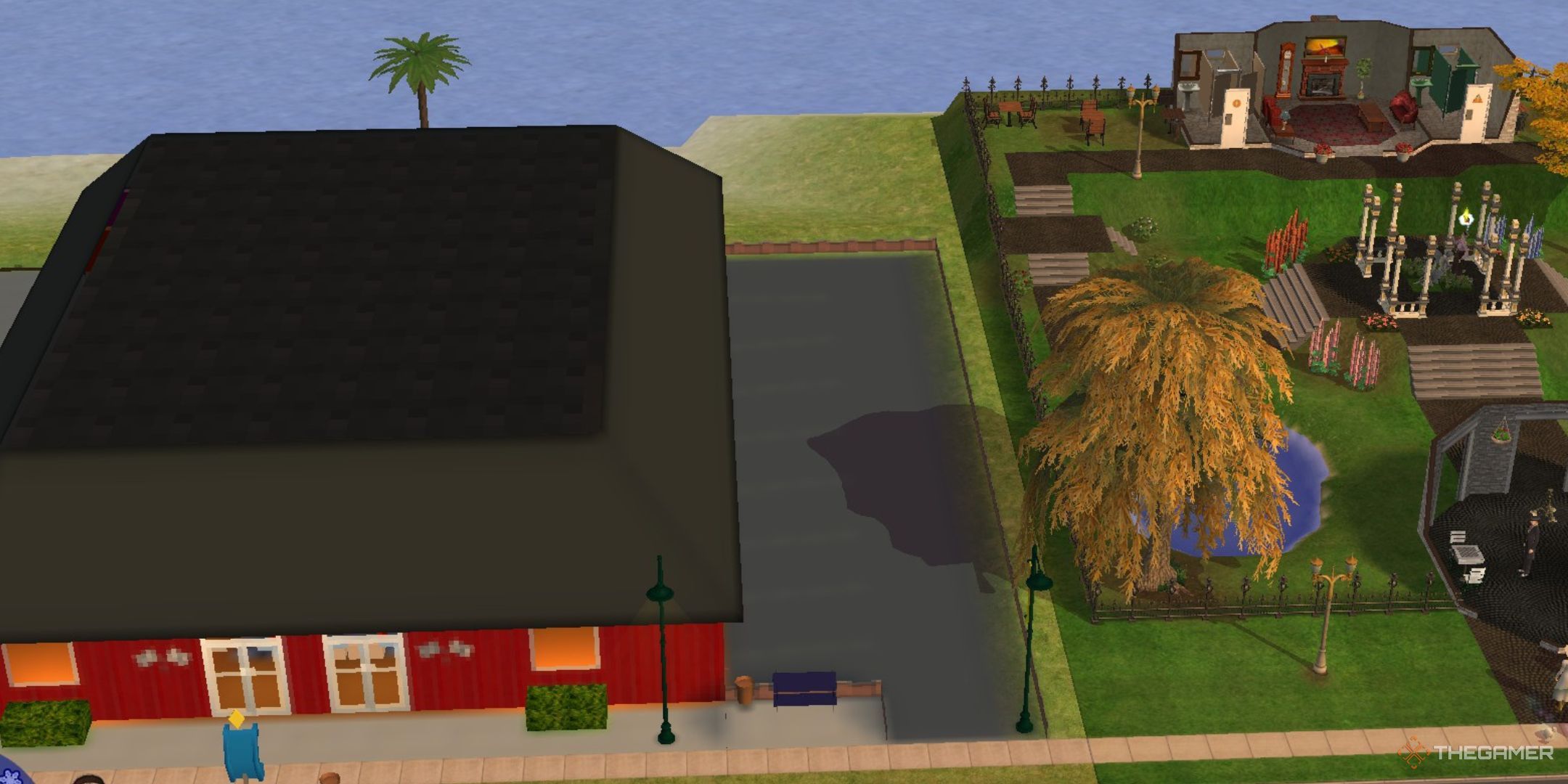 The Roller Rink and the King's Garden in the Neighborhood in The Sims 2.