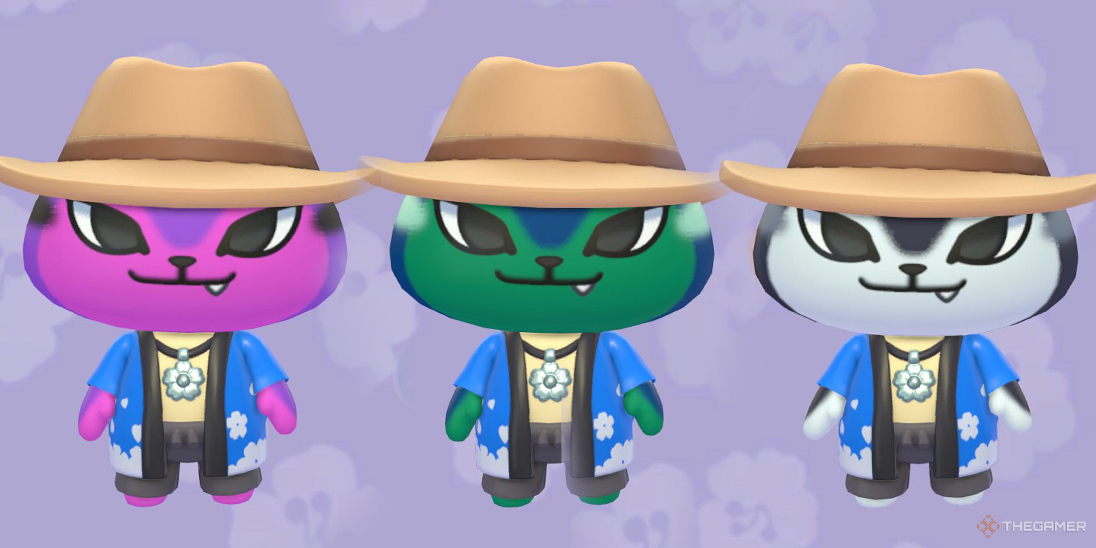 A cat character is shown with three different Avatar Palettes, displaying various color tones in Hello Kitty Island Adventure