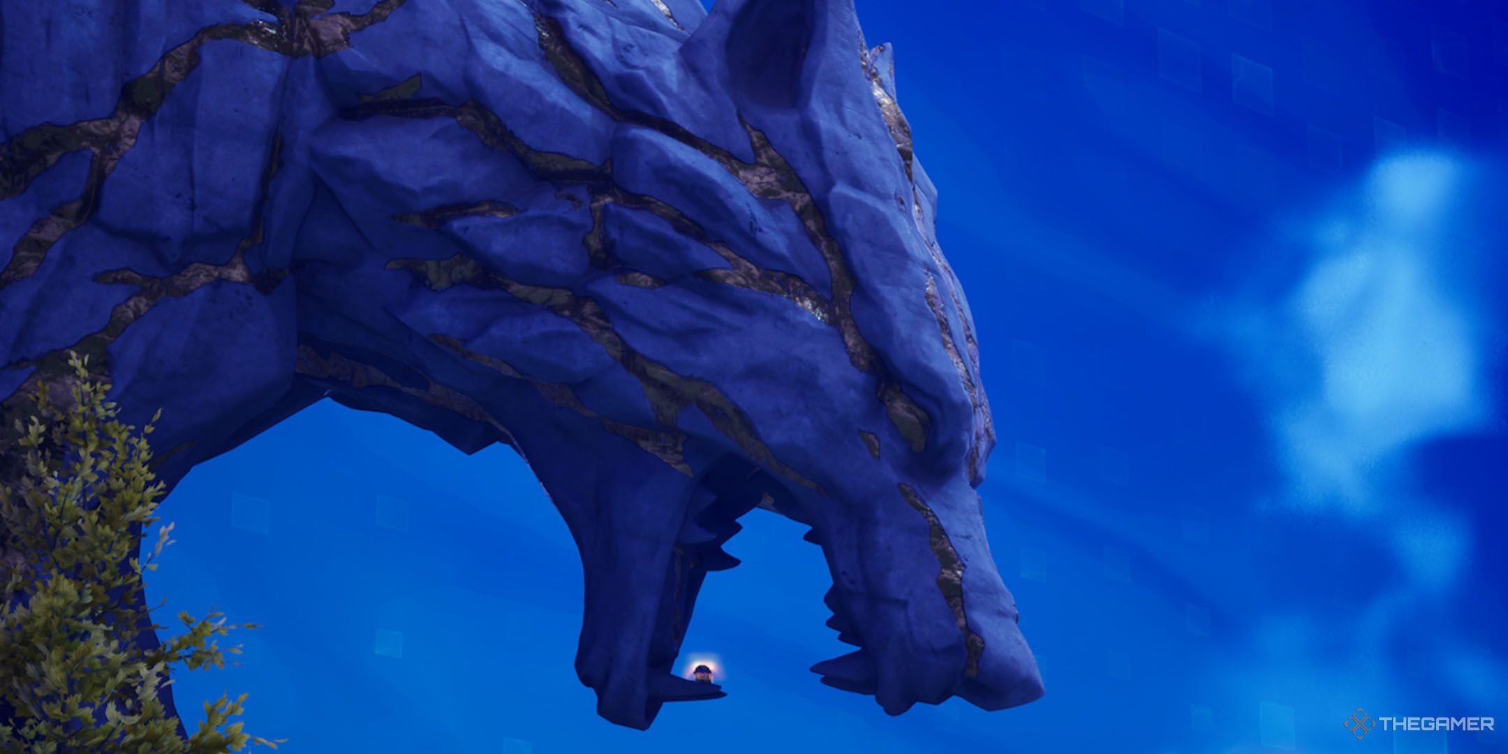 A cliff face that looks like a wolf in Fortnite.