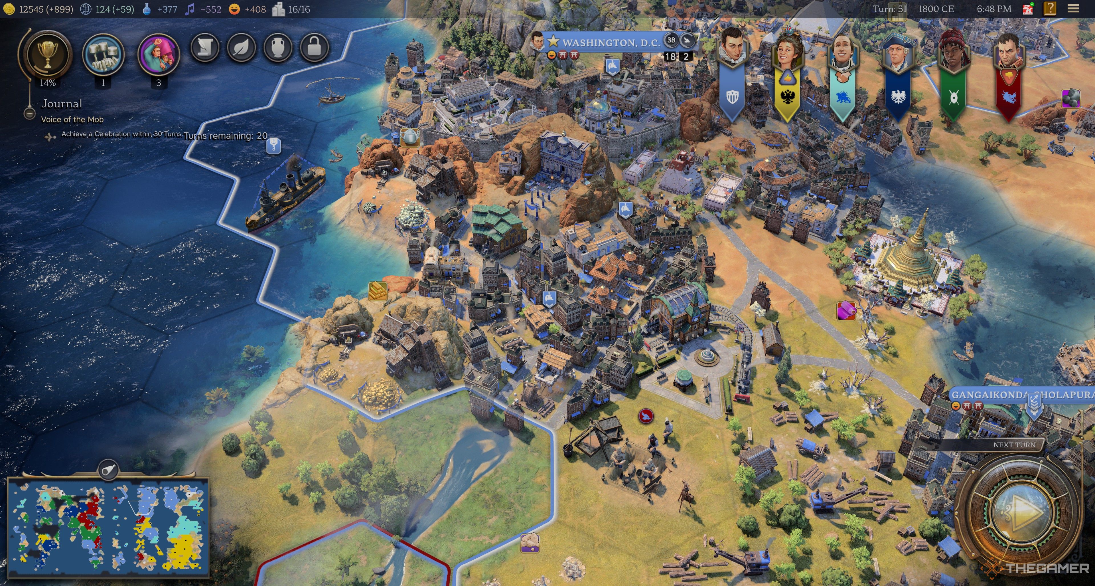 Camera showing a close-up of a city in the Modern Age in Civilization 7.