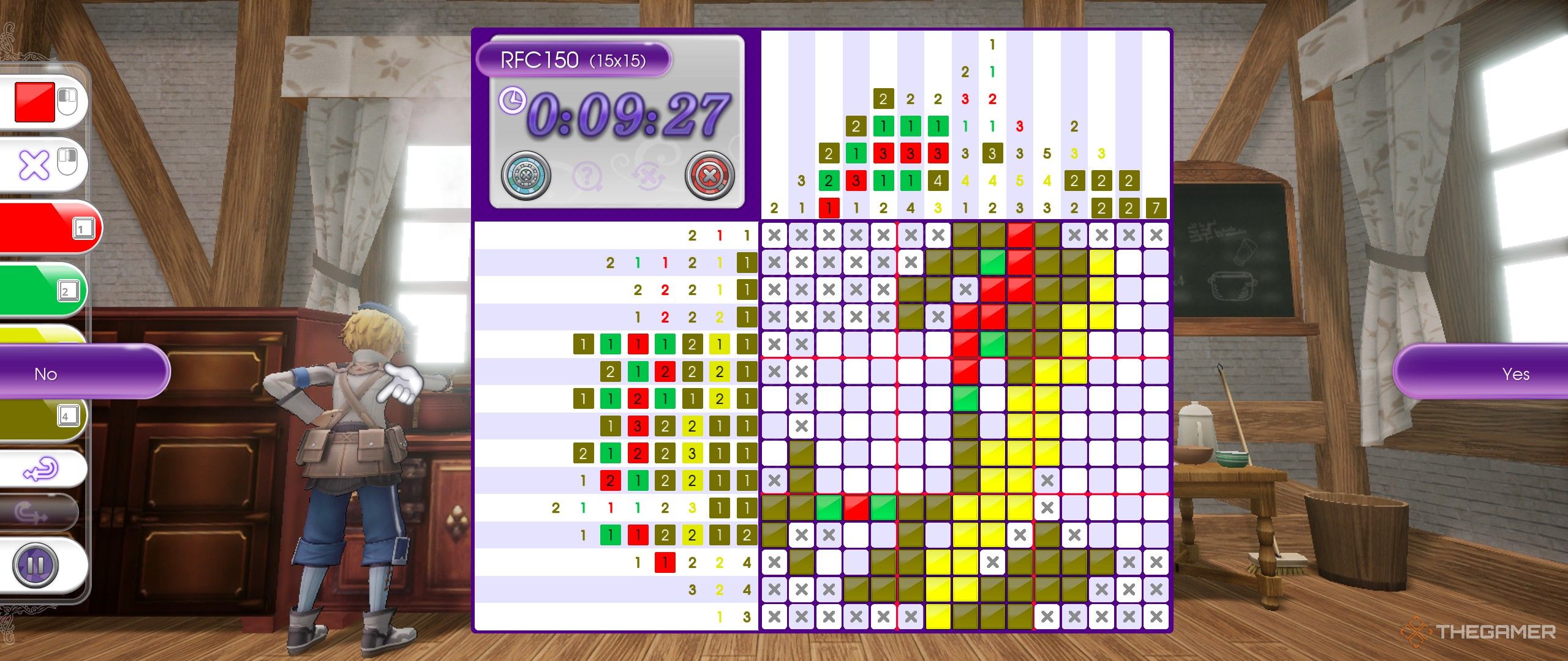 A colour puzzle half completed in Piczle Cross Rune Factory.