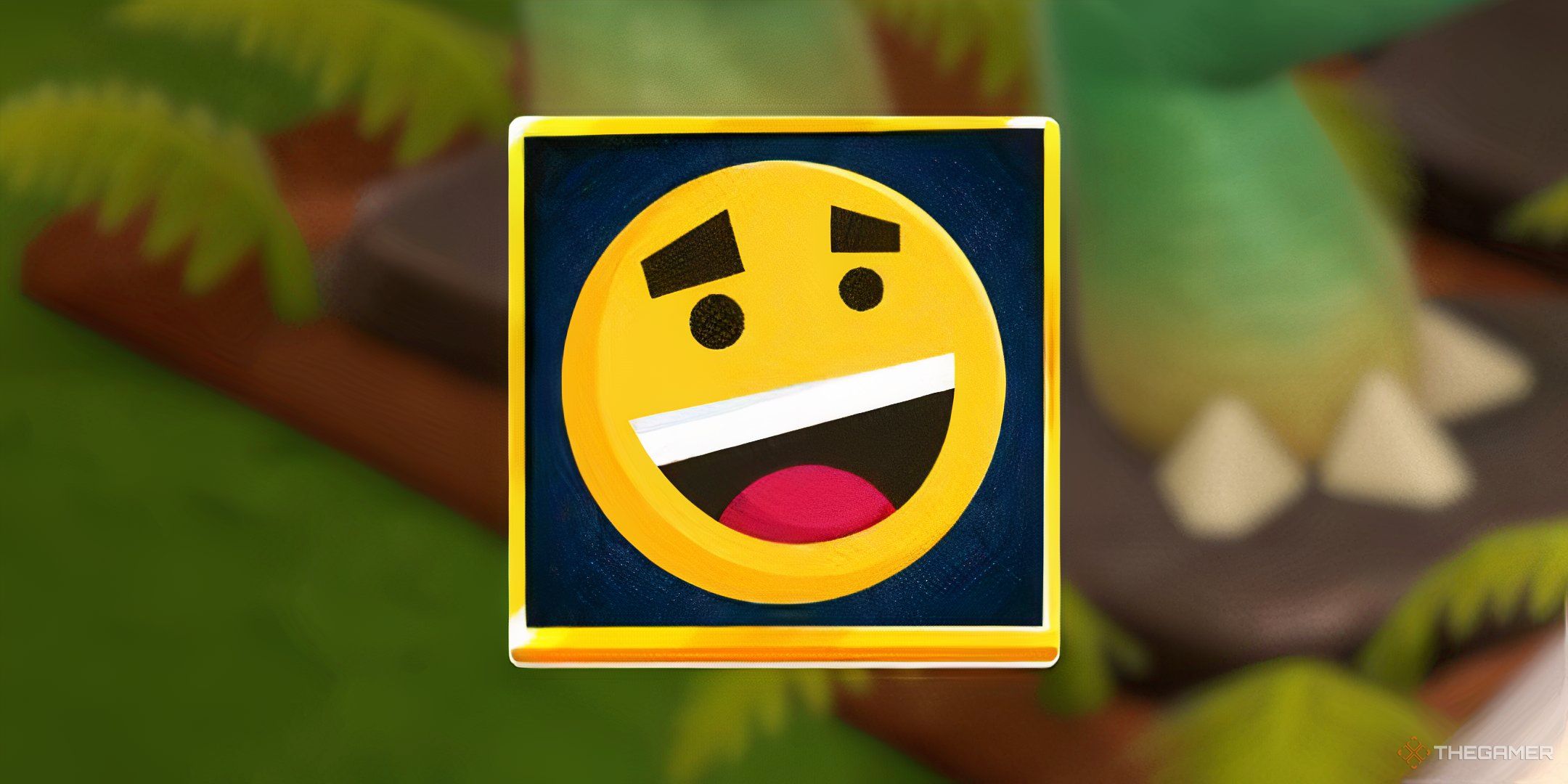 A gold framed happy face for guest happiness in Two Point Museum.