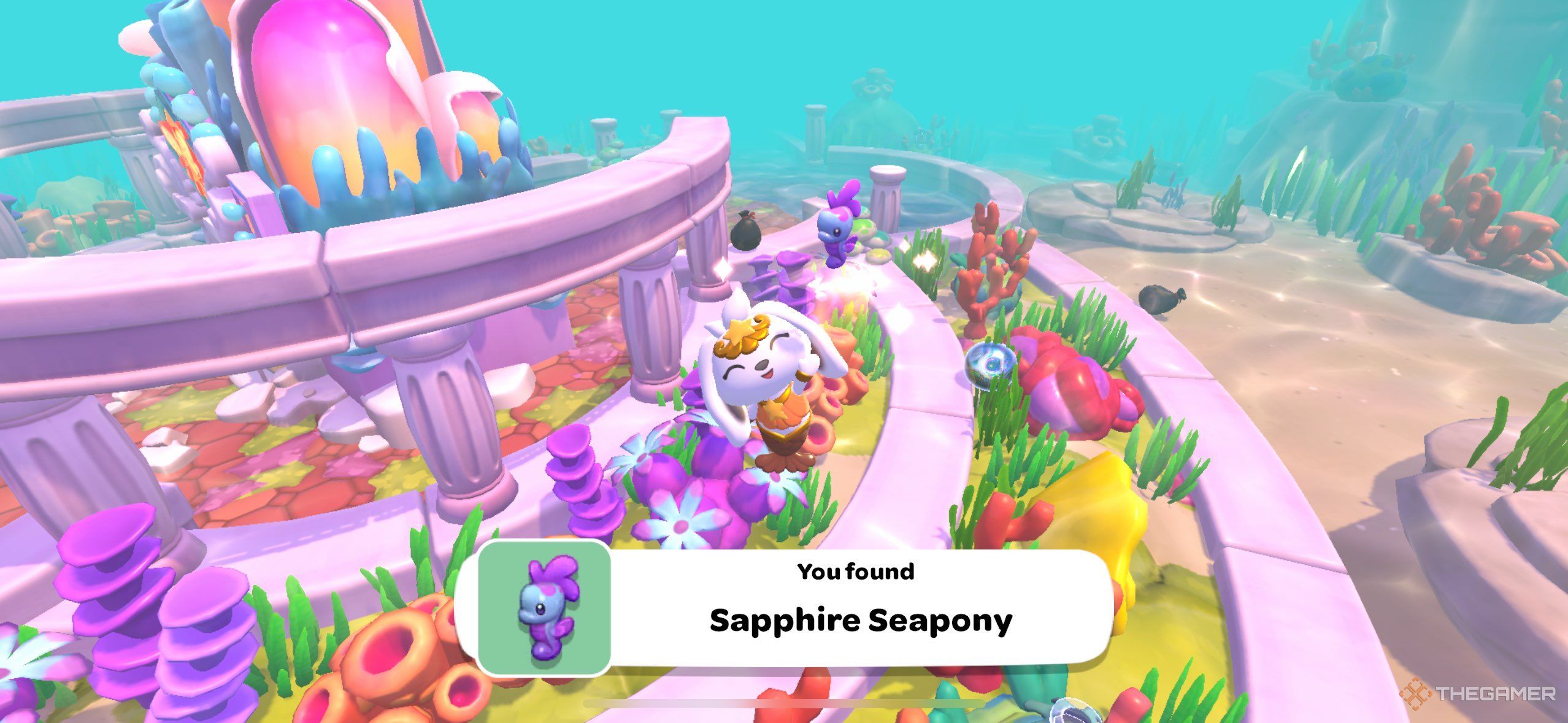 A player catching a seapony in Hello Kitty Island Adventure.