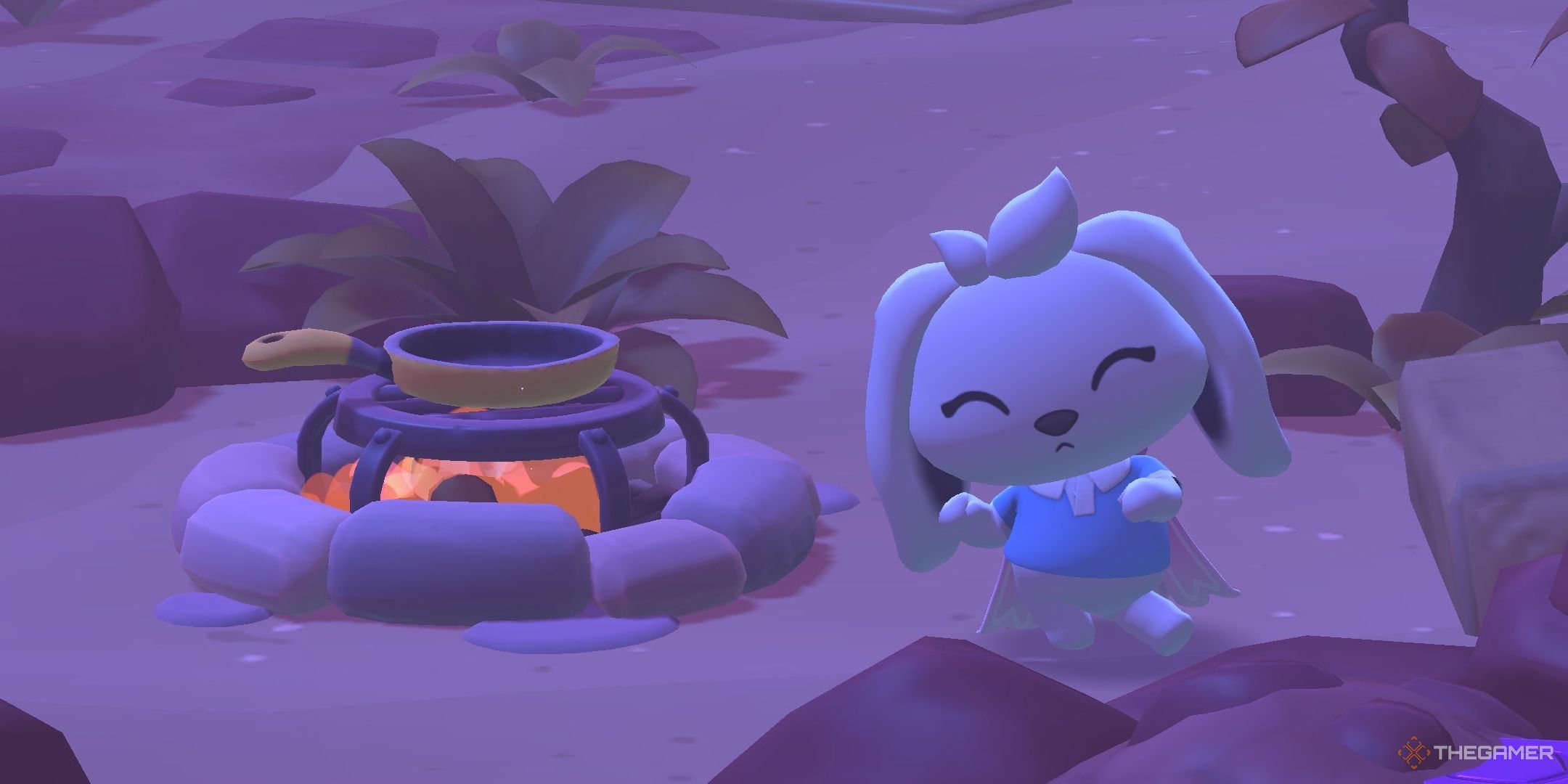 A player dancing next to the egg pan in Hello Kitty Island Adventure.