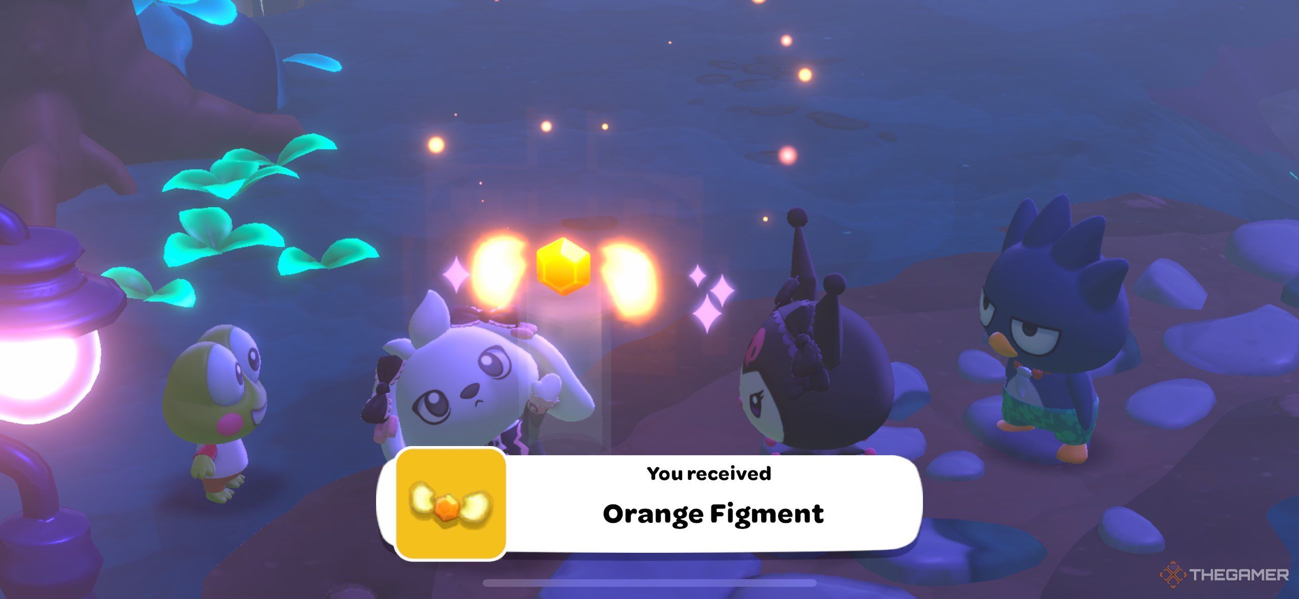 A player holding an orange figment in Hello Kitty Island Adventure.