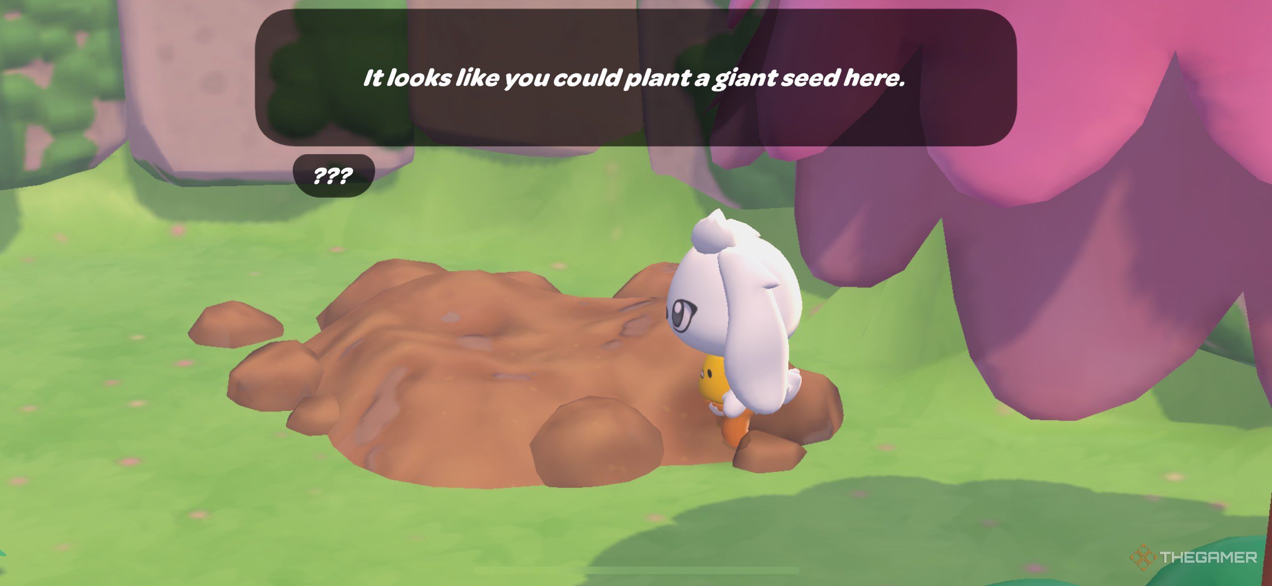 A player looking at where to plant a giant seed in Hello Kitty Island Adventure.