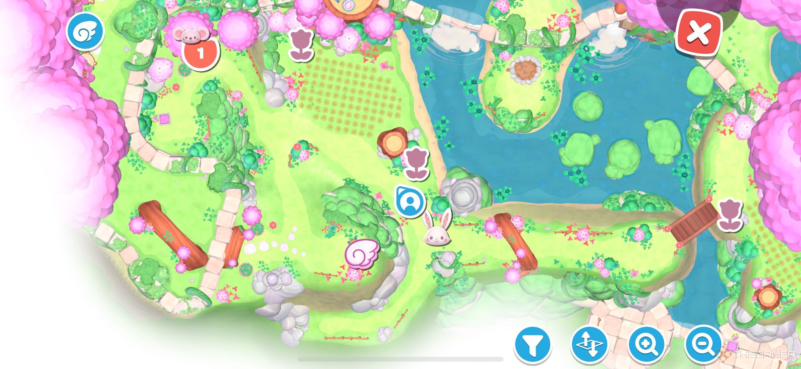 A player looking the Merry Meadow mapin Hello Kitty Island Adventure.