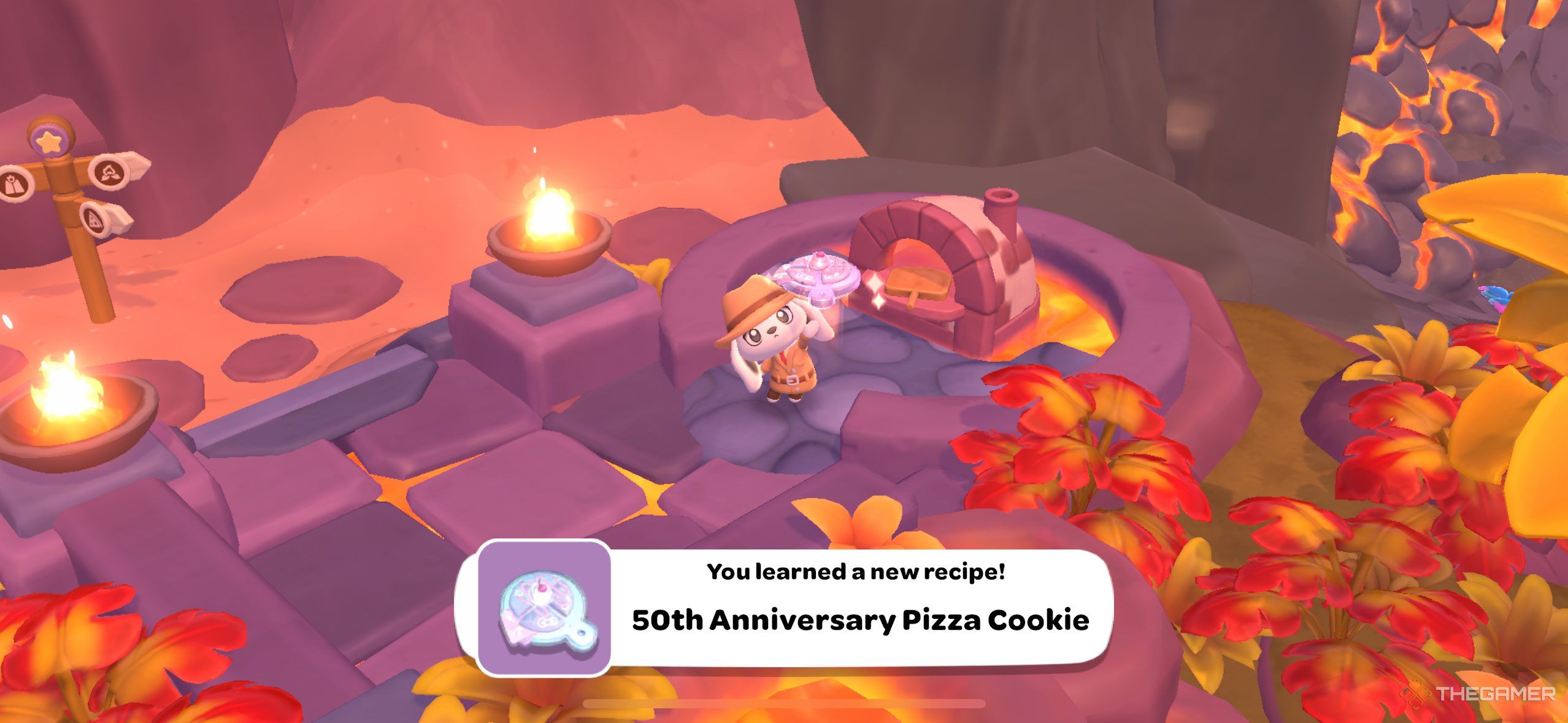 A player making a 50th anniversary pizza in Hello Kitty Island Adventure.