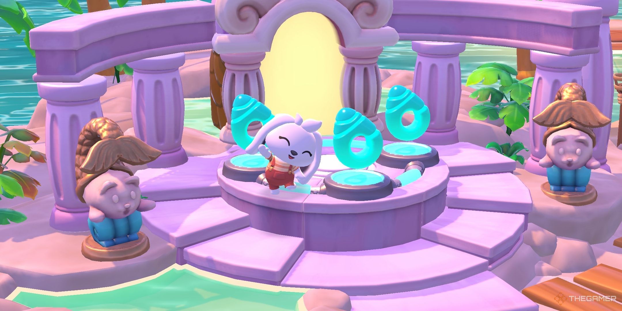A player posing next to the mermaidifier in Hello Kitty Island Adventure.
