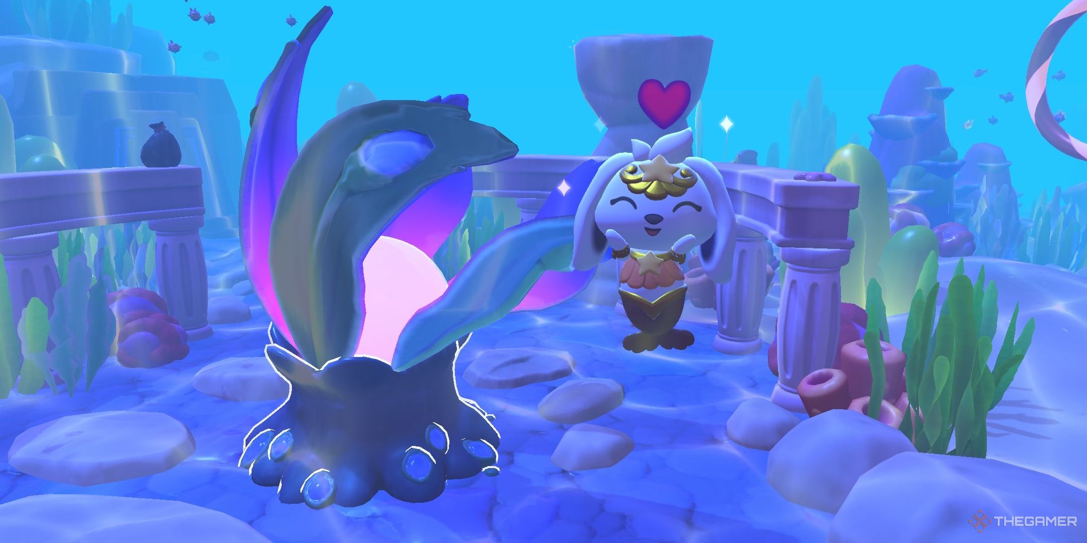 A player posing next to the recycling plant in Hello Kitty Island Adventure.-1