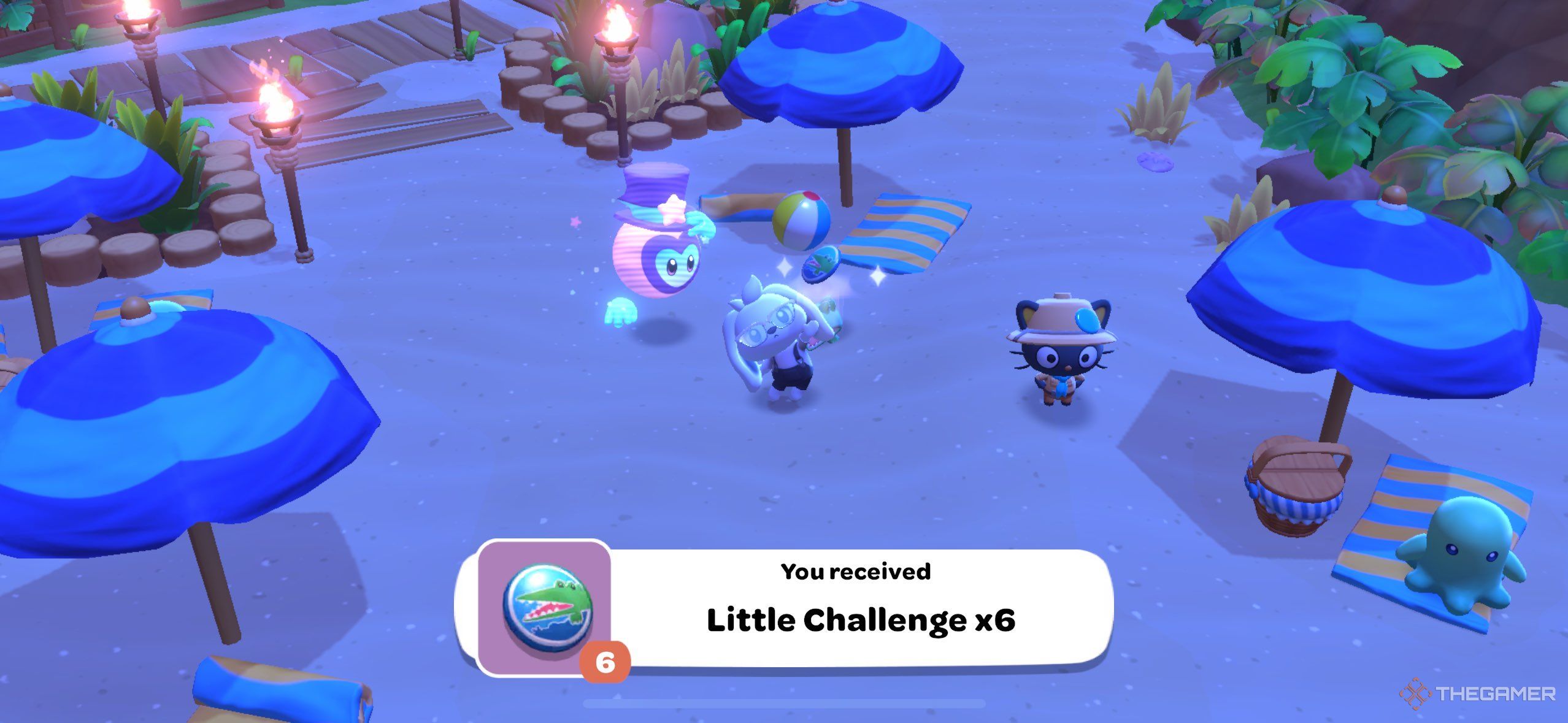 A player receiving Little Challenges in Hello Kitty Island Adventure.