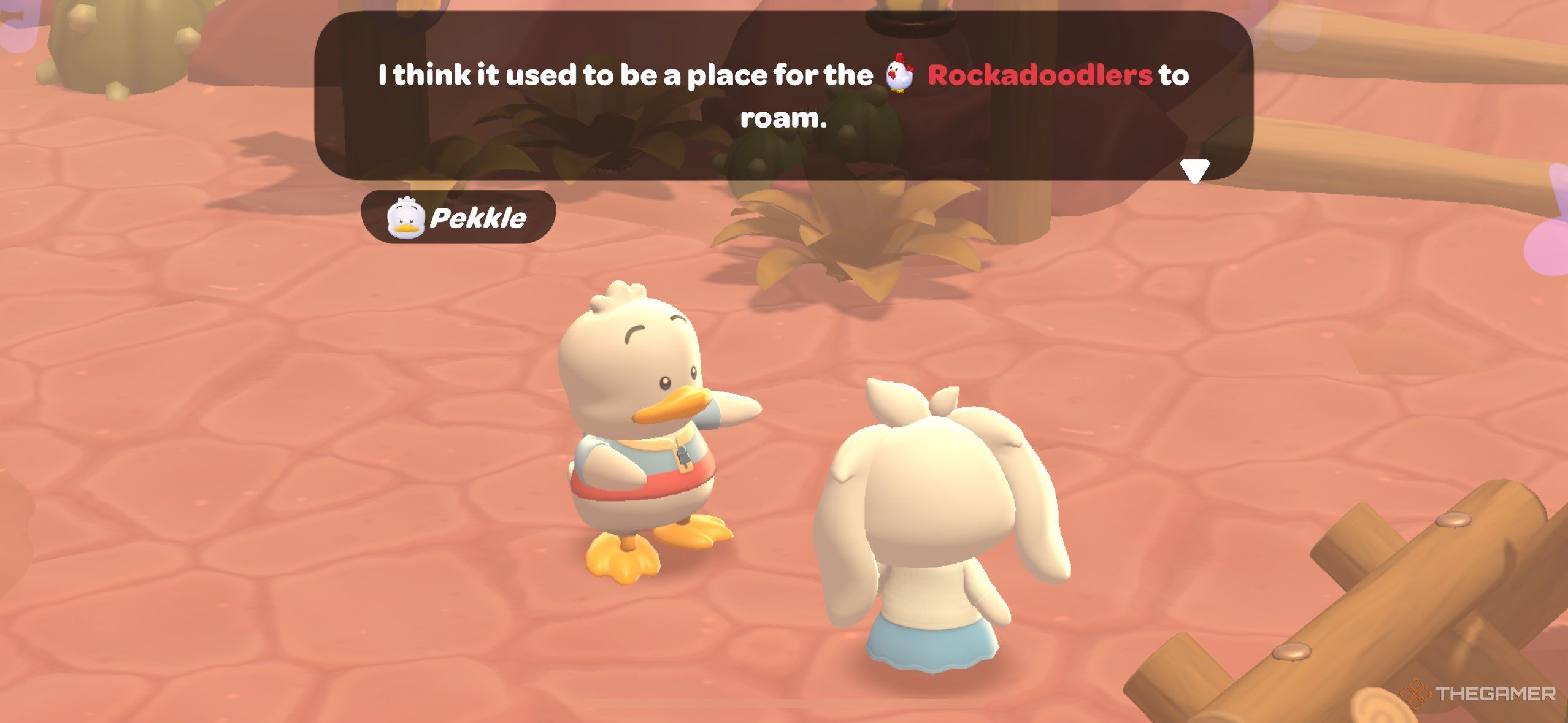 A player talking to Pekkle about Rockadoodlers in Hello Kitty Island Adventure.