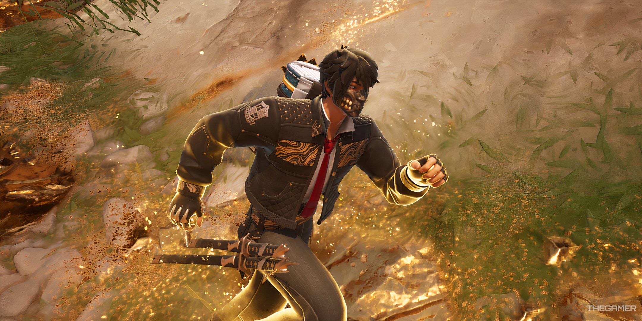 A player with gold rush effect in Fortnite.