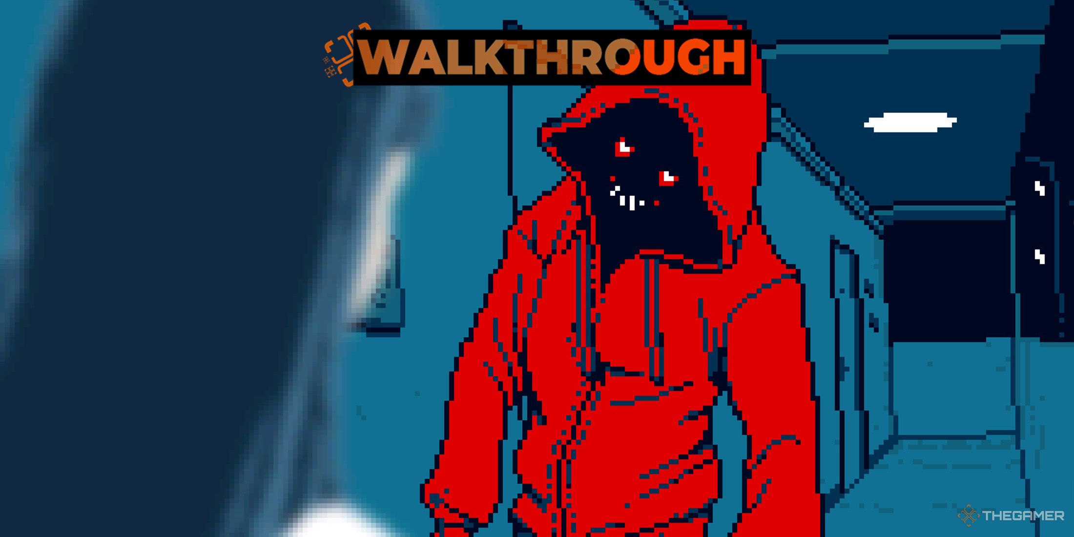 A shady figure in red clothing appears in front of Mio in Urban Myth Dissolution Center