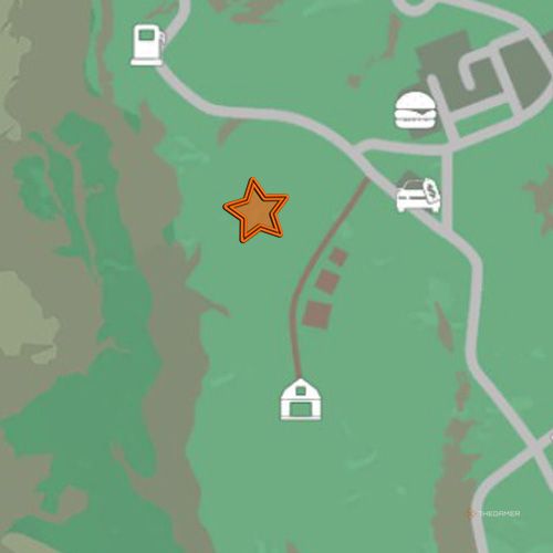 An orange star shows the location of the first oil well site in Rancher Simulator