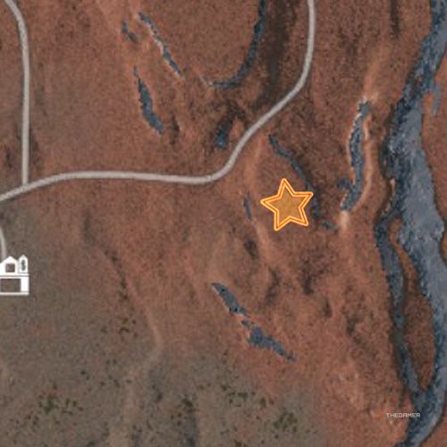 An orange star shows the location of the Southwestern Map&rsquo;s eighth oil well site in Ranch Simulator