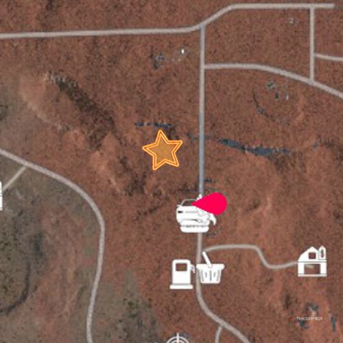 An orange star shows the location of the Southwestern Map&rsquo;s first oil well site in Ranch Simulator