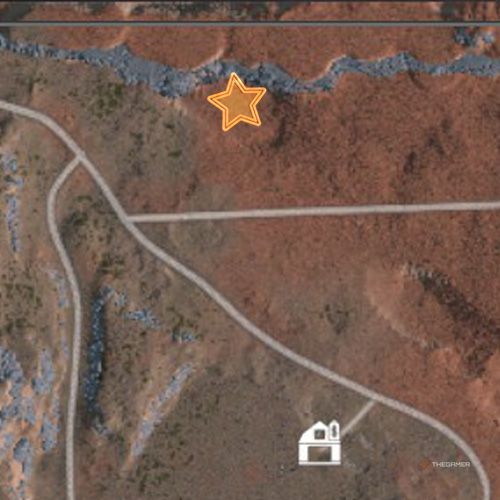 An orange star shows the location of the Southwestern Map&rsquo;s fourth oil well site in Ranch Simulator