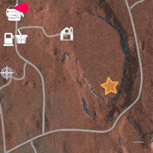 An orange star shows the location of the Southwestern Map&rsquo;s ninth oil well site in Ranch Simulator