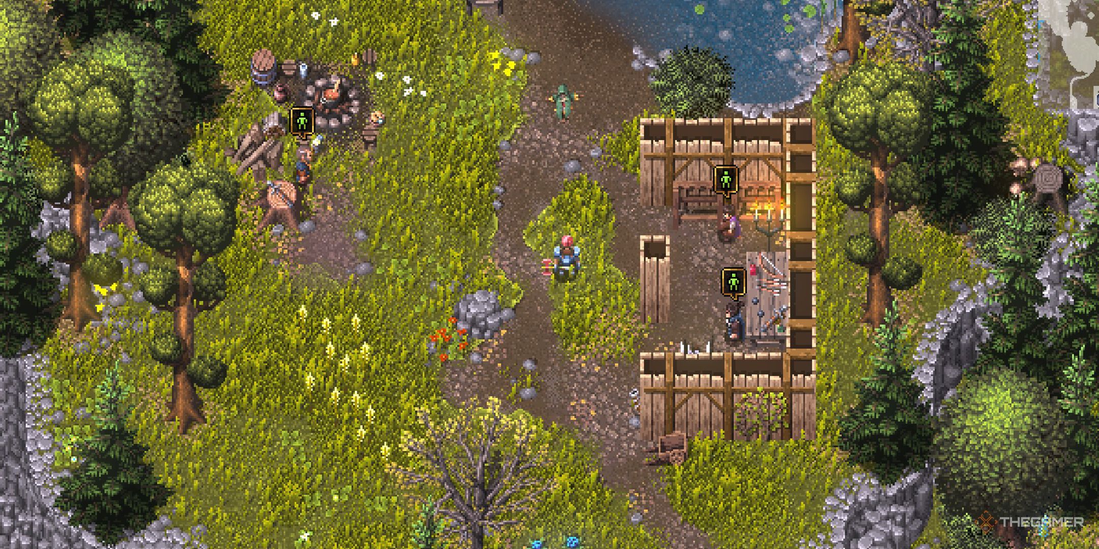 A Greataxe-wielding Paladin standing near the Training Grounds in town in Heroes of Hammerwatch 2.