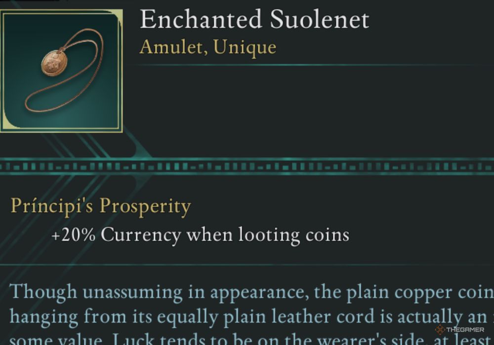 Avowed Enchanted Suolenet unique item description.