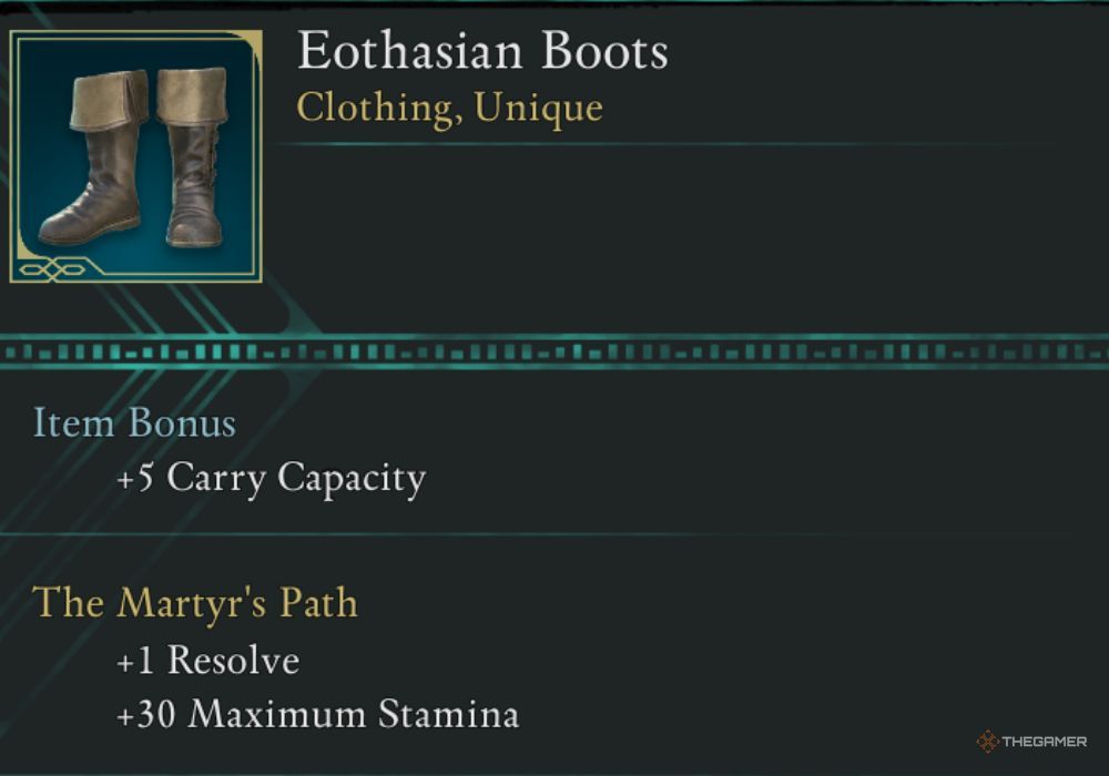 Avowed Eothasian Boots unique item description.