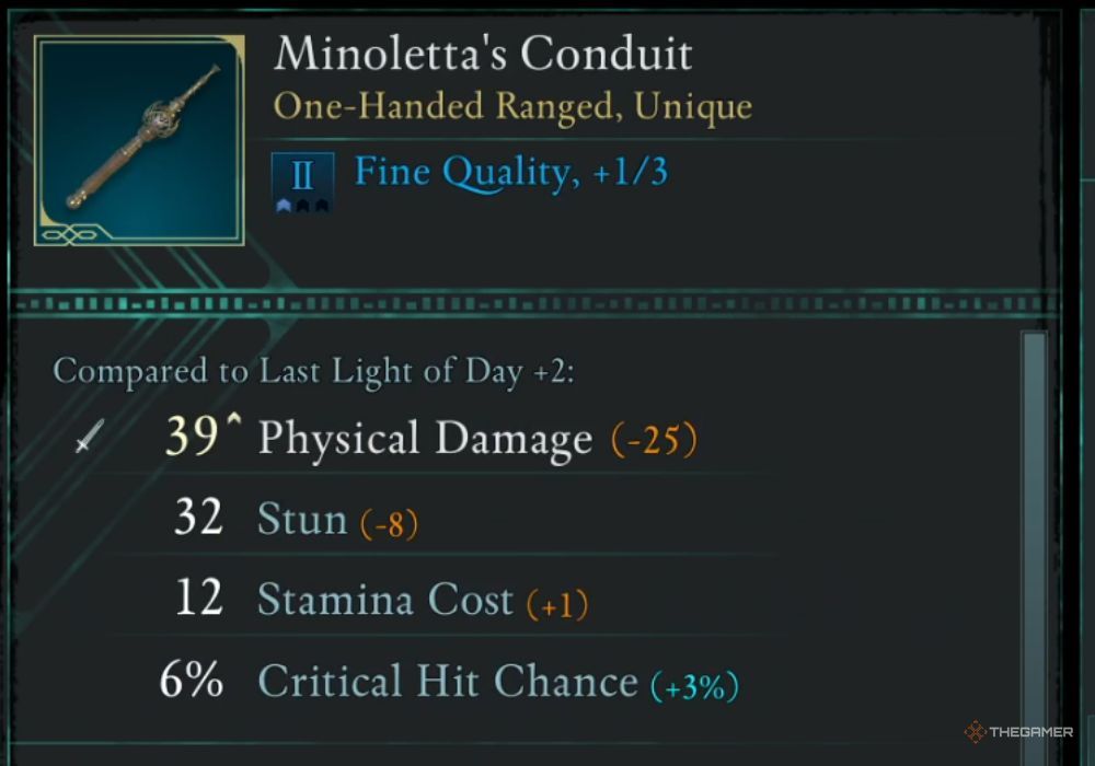 Avowed Minoletta's Conduit unique item description.