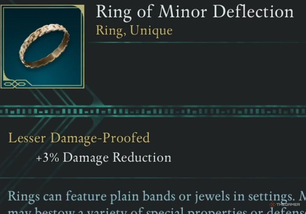 Avowed Ring Of Minor Deflection unique item description.