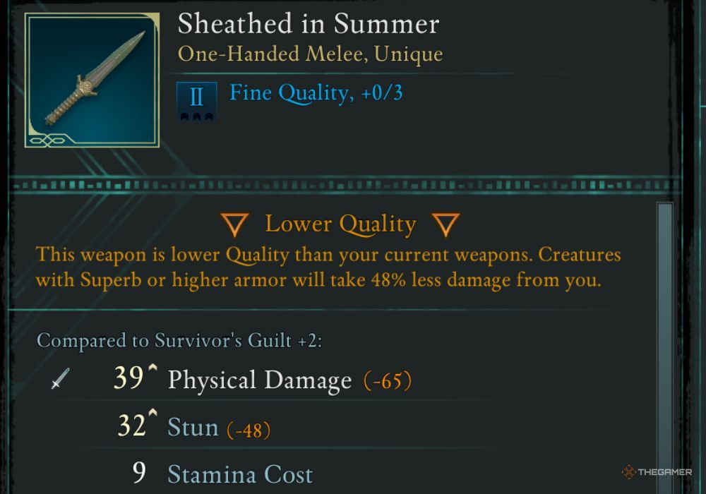 Avowed Sheathed In Summer unique item description.