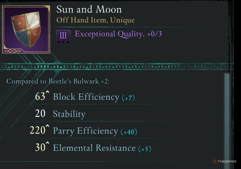 Avowed Sun and Moon unique item description.