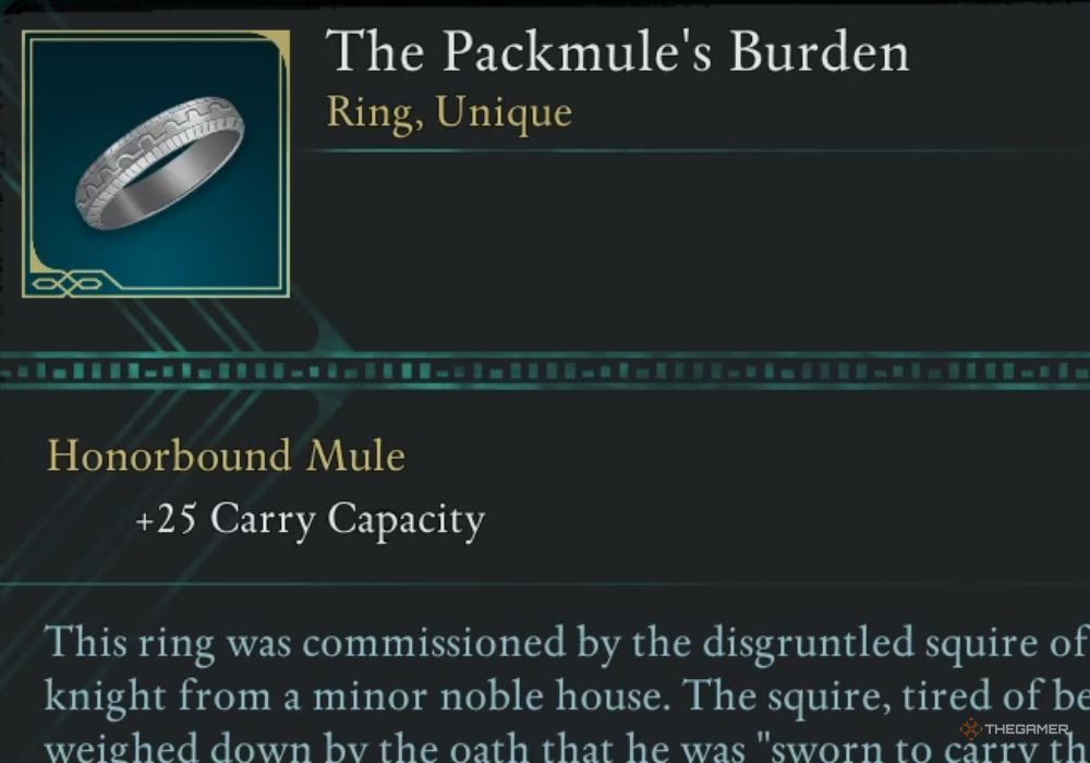 Avowed The Packmule's Burden unique item description.