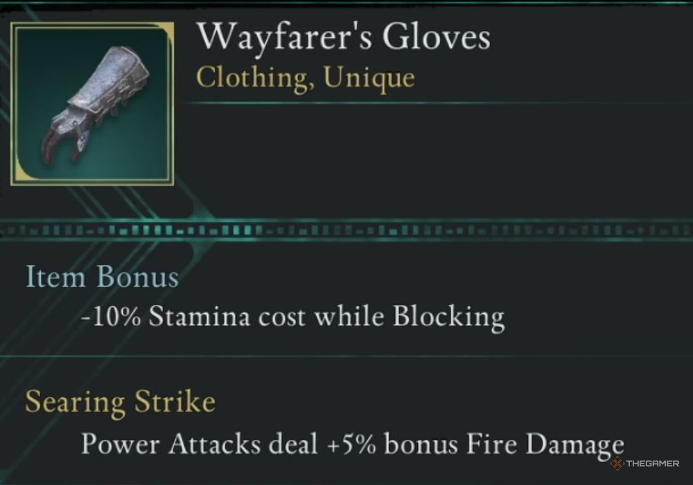 Avowed Wayfarer's Gloves unique item description.-1