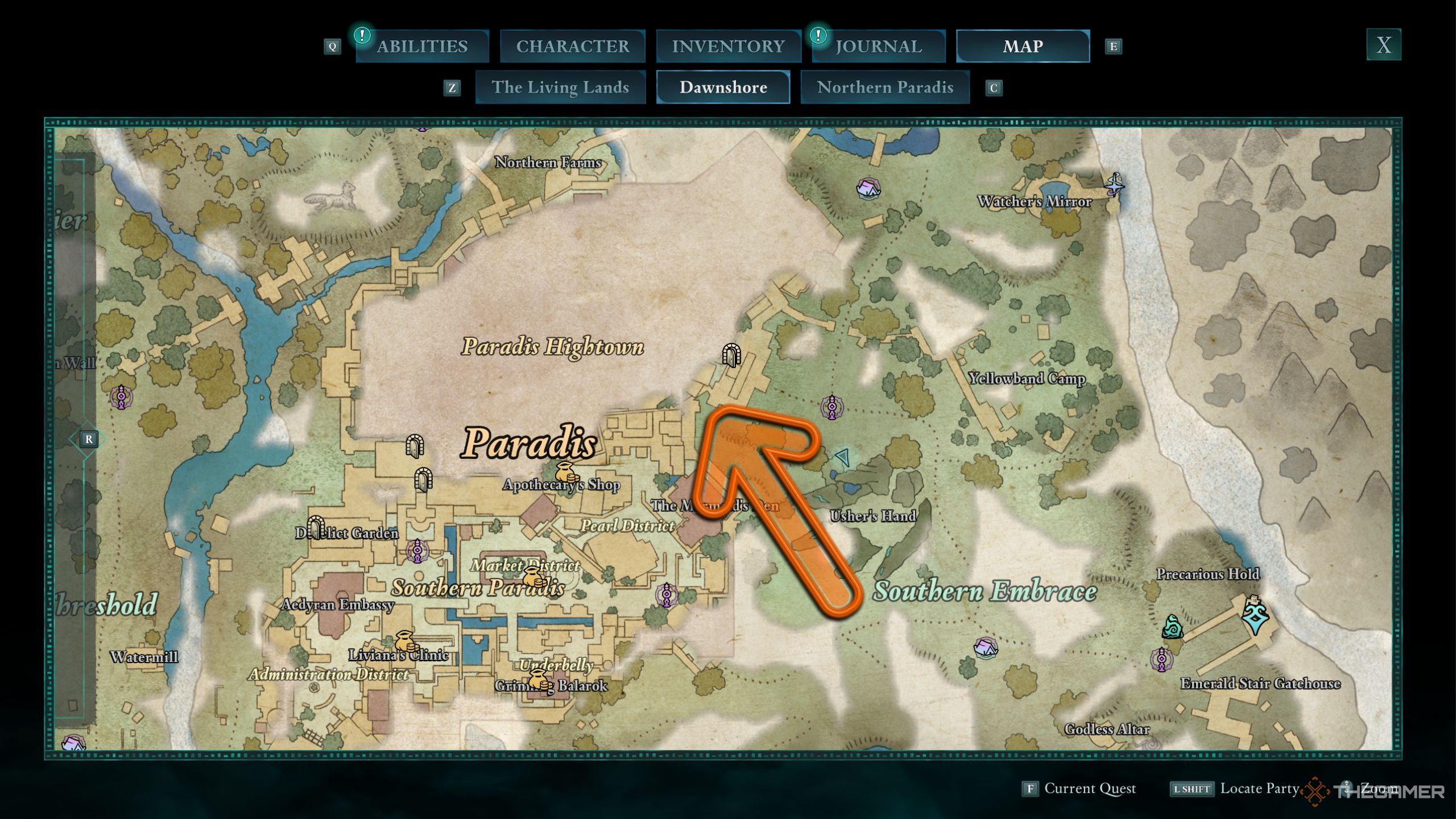 Avowed Woedica's Inheritance treasure location on the map.