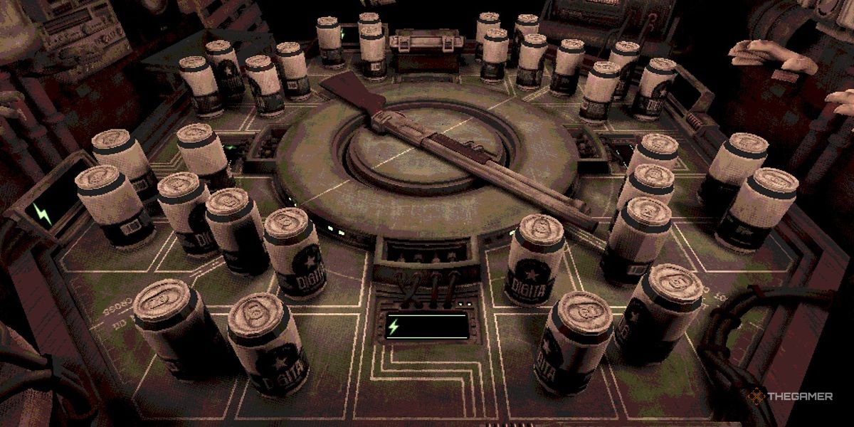 A table full of beer in Buckshot Roulette.