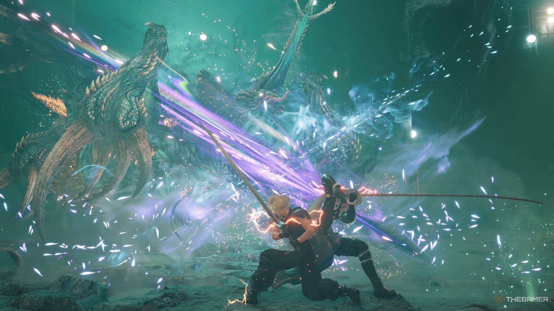 Cloud and Sephiroth battle the Materia Keeper in Final Fantasy 7 Rebirth screenshot