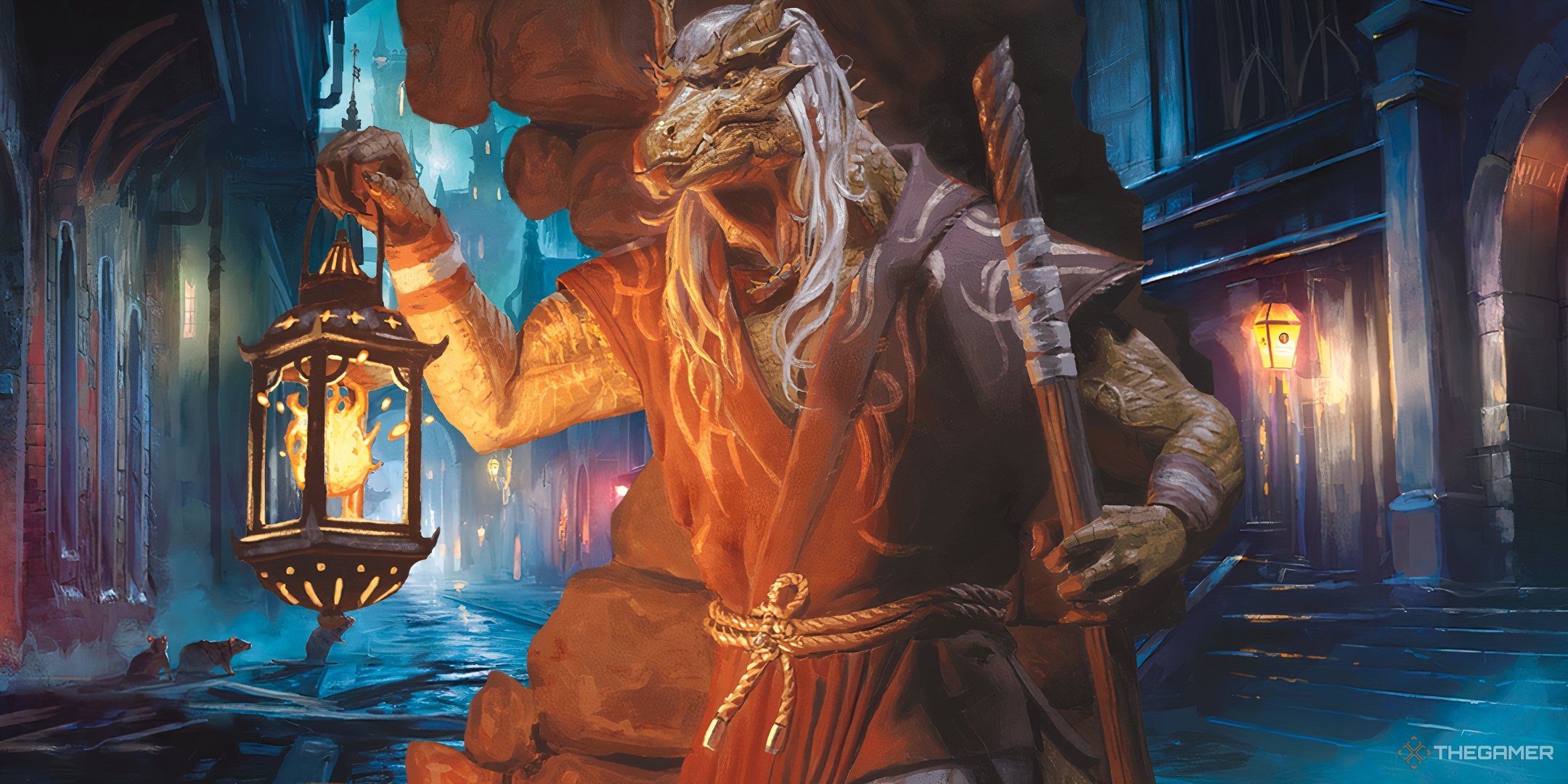A monk against the backdrop of a city street in Dungeons & Dragons. 
