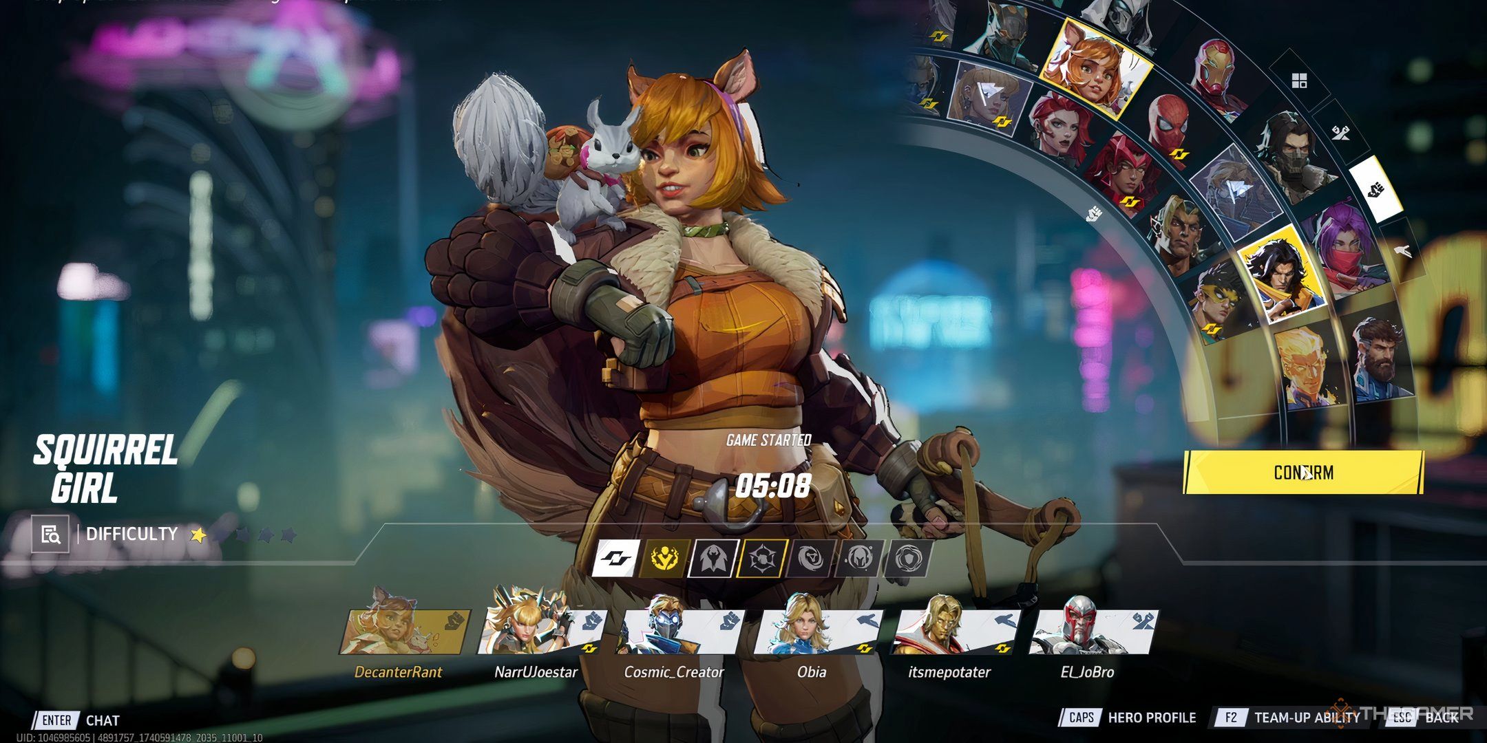 Squirrel Girl in the character selection screen in Marvel Rivals. 