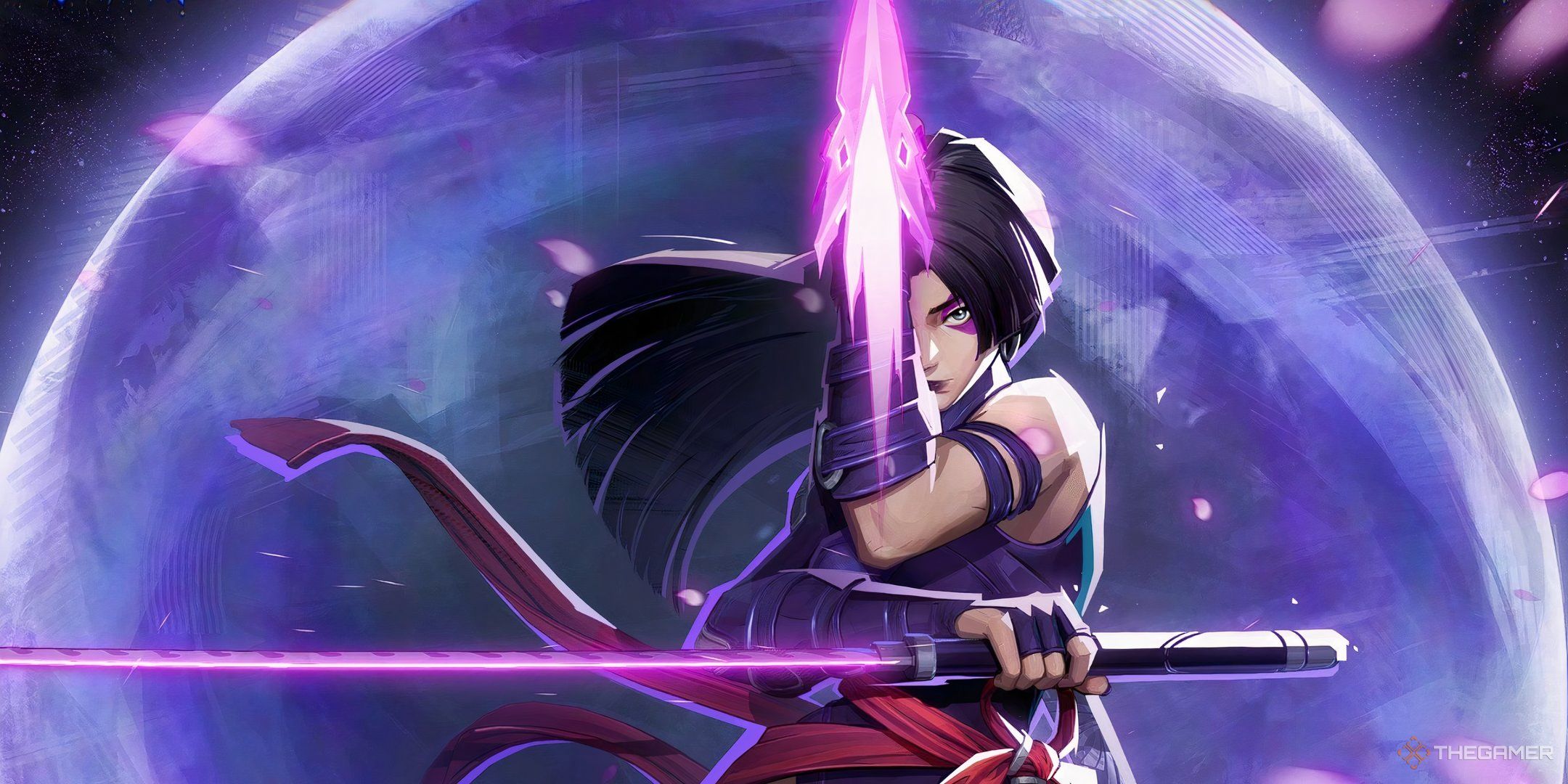 Psylocke's MVP screen, featuring her wielding two blades. 