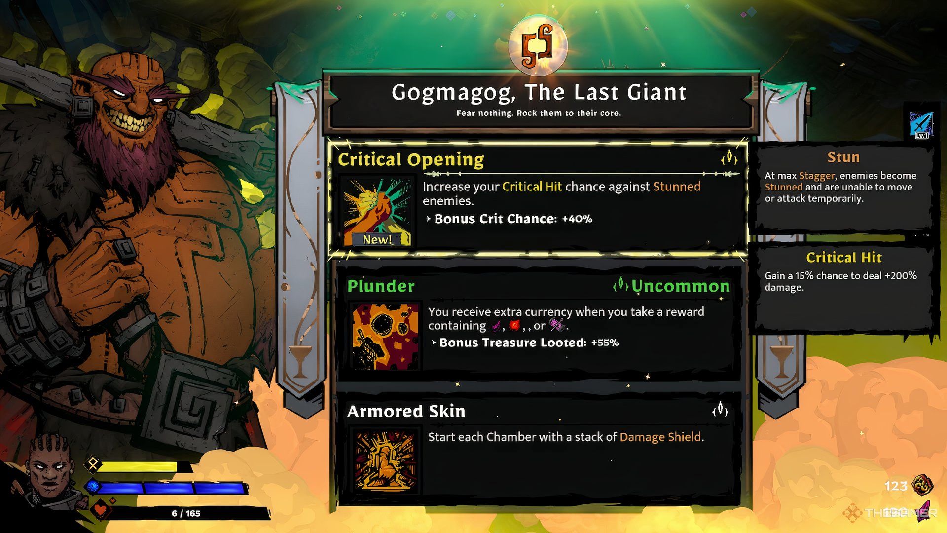 Critical Opening blessing selection screen in Sworn.