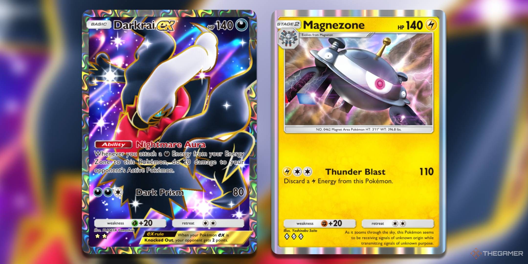 The Darkrai ex and Magnezone cards, from Space-Time Smackdown.