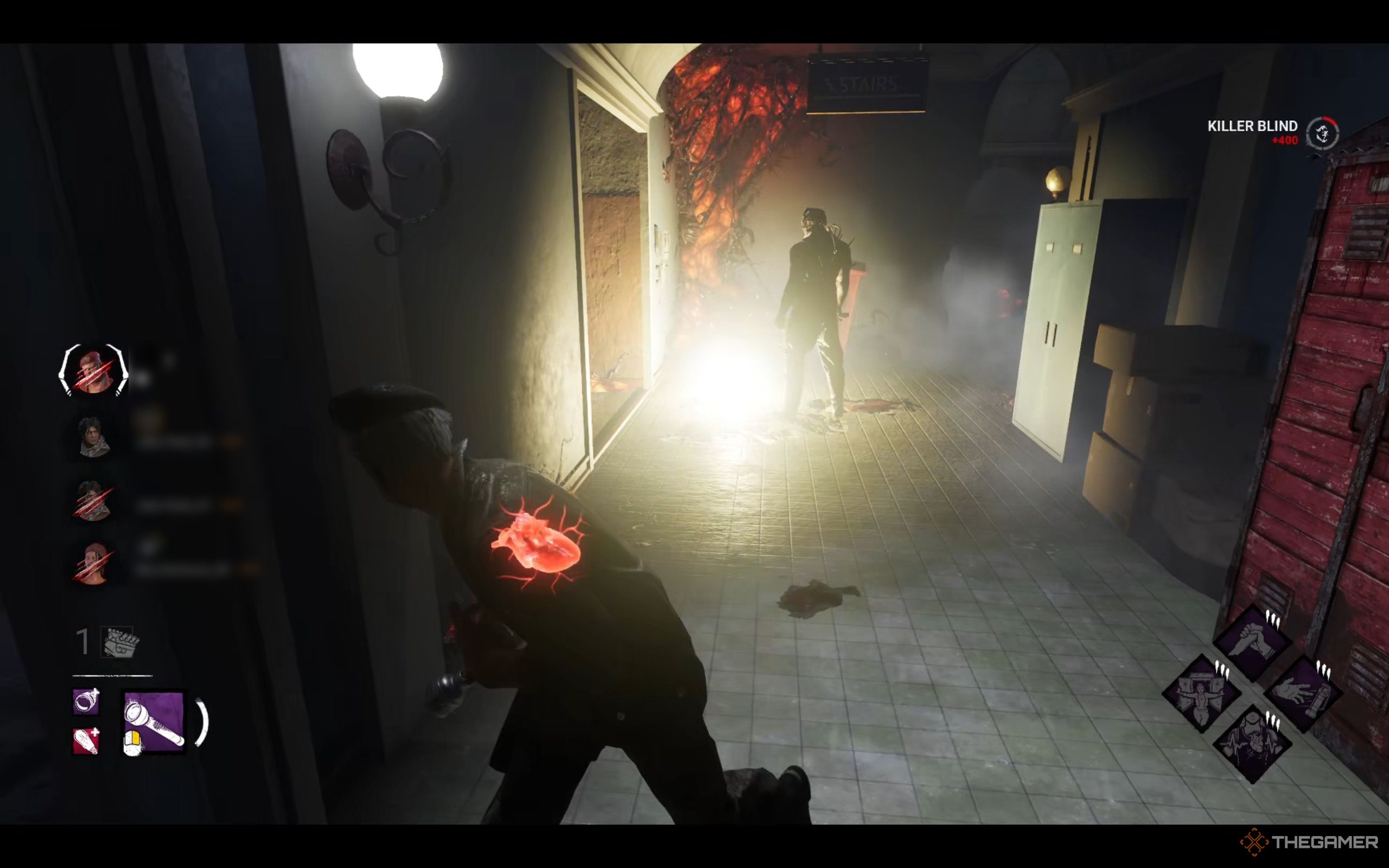 William is running away after stunning and blinding the Killer with Flash Grenade. 