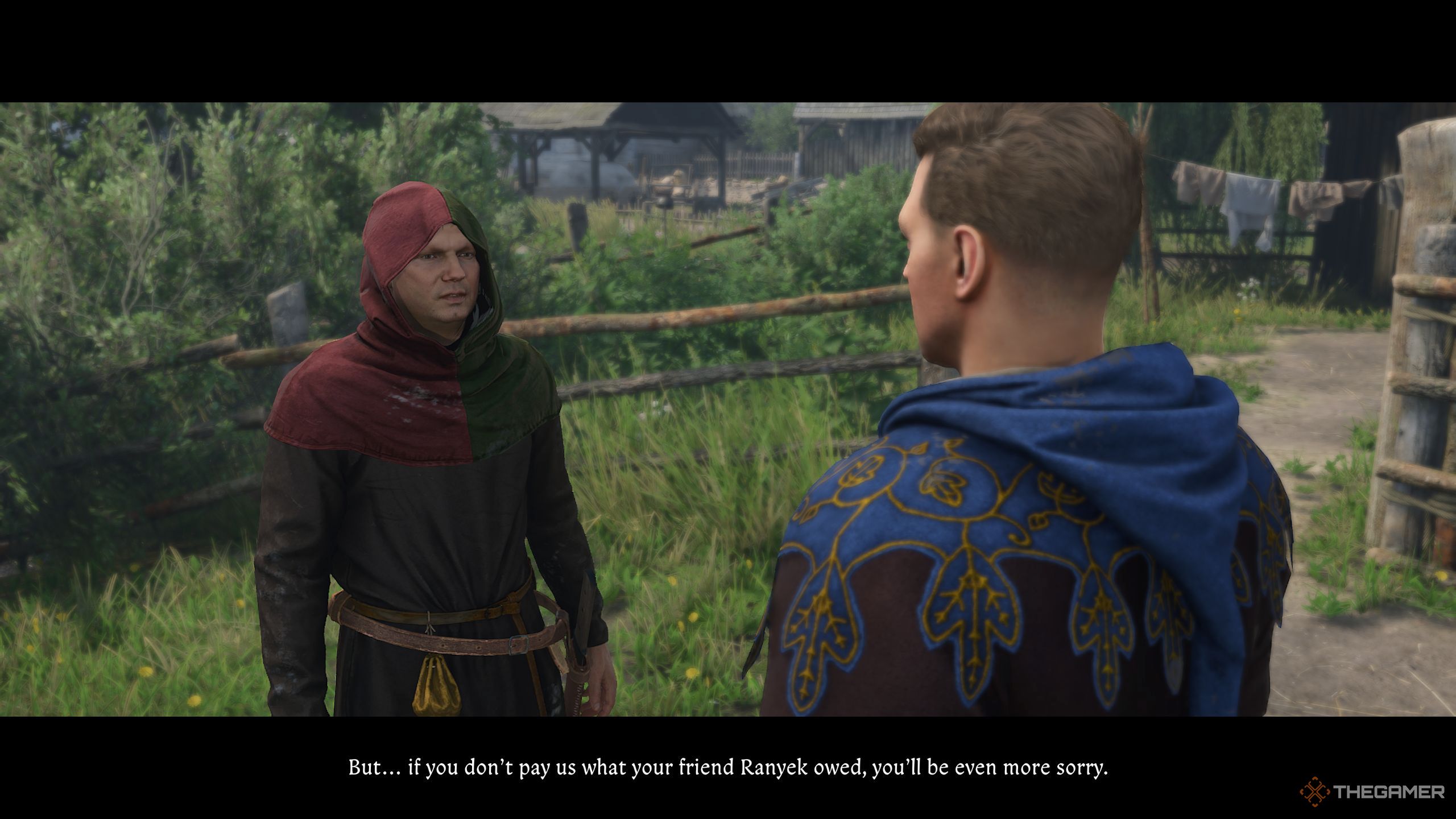 Henry talking to one of the dice players who buried Ranyek alive.