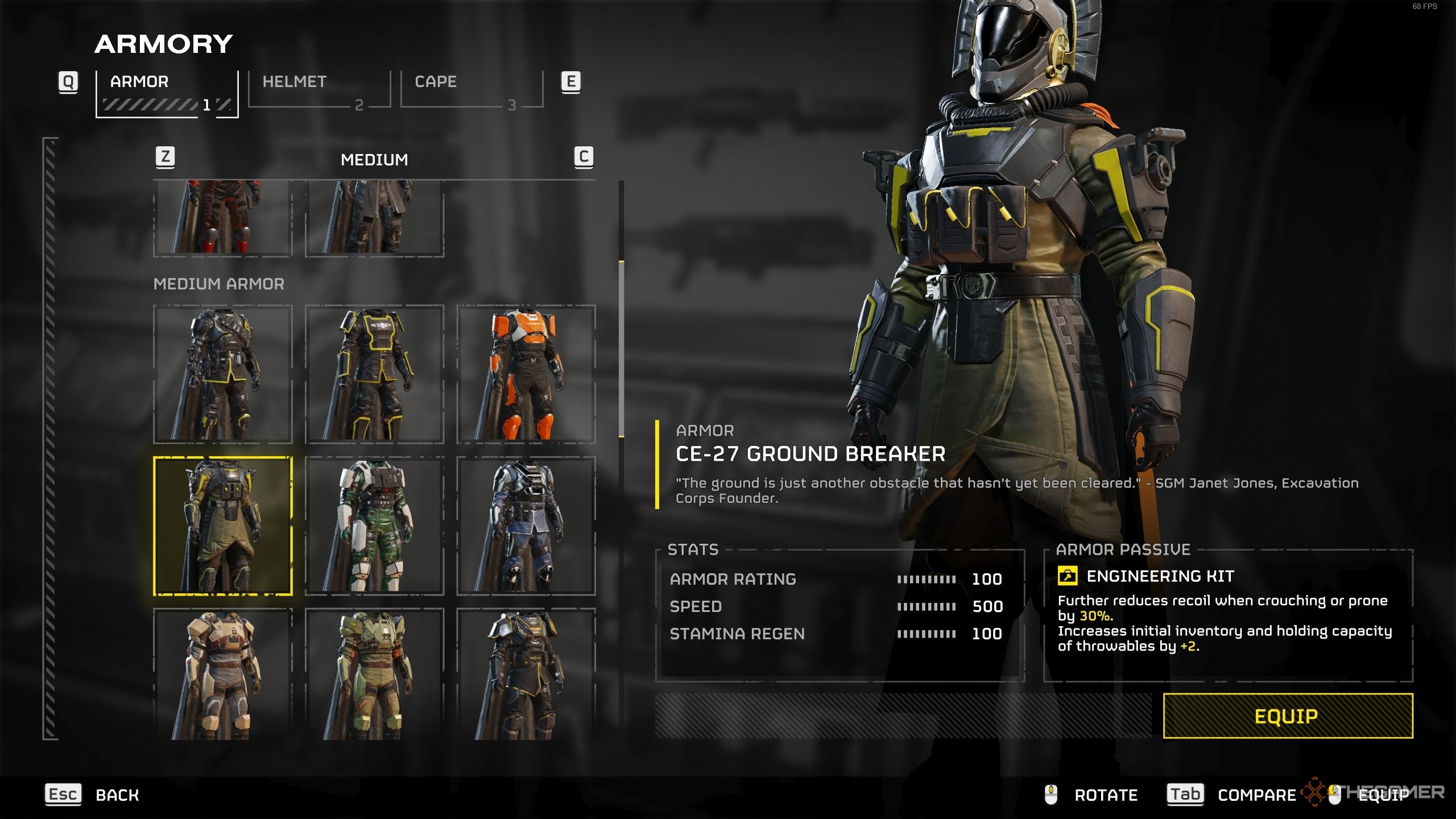 صفحه Loadout در Helldivers 2 کیت مهندسی را منفعل نشان می دهد.