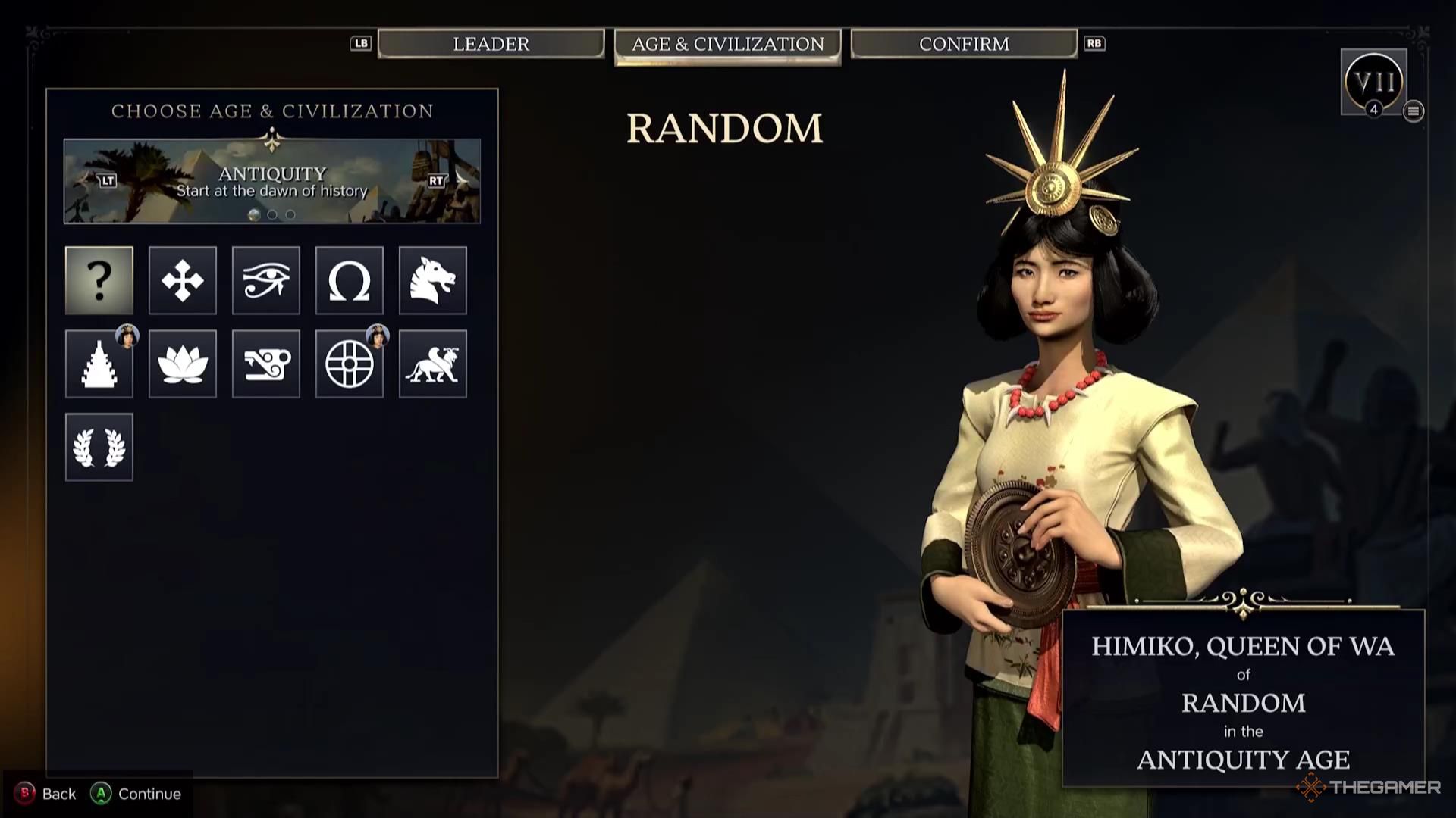 Every civilization option in the Antiquity Age in Civilization 7.